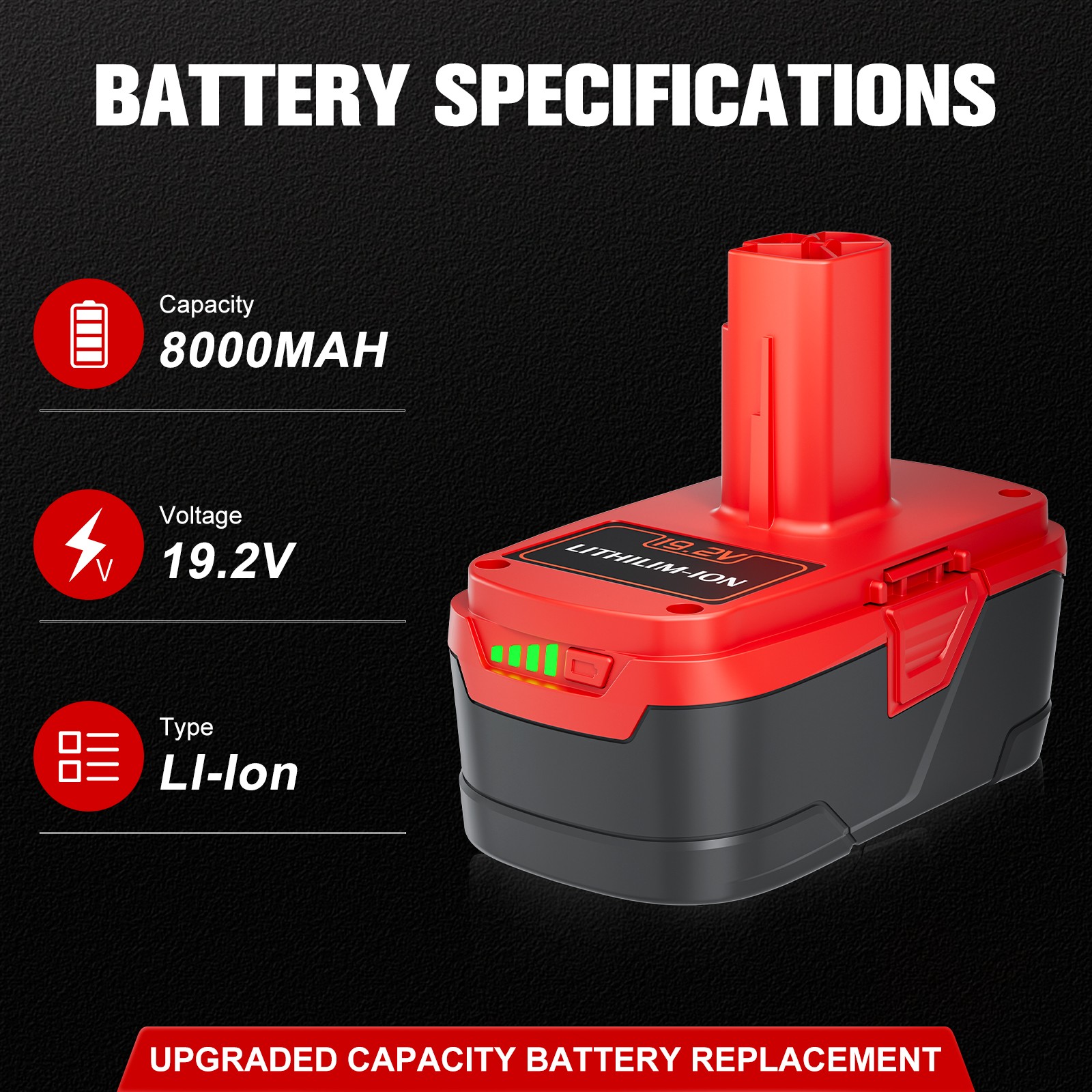 2/10pack 8000mAh Battery for Craftsman 19.2V 11375 C3 130279005 11375, 11376