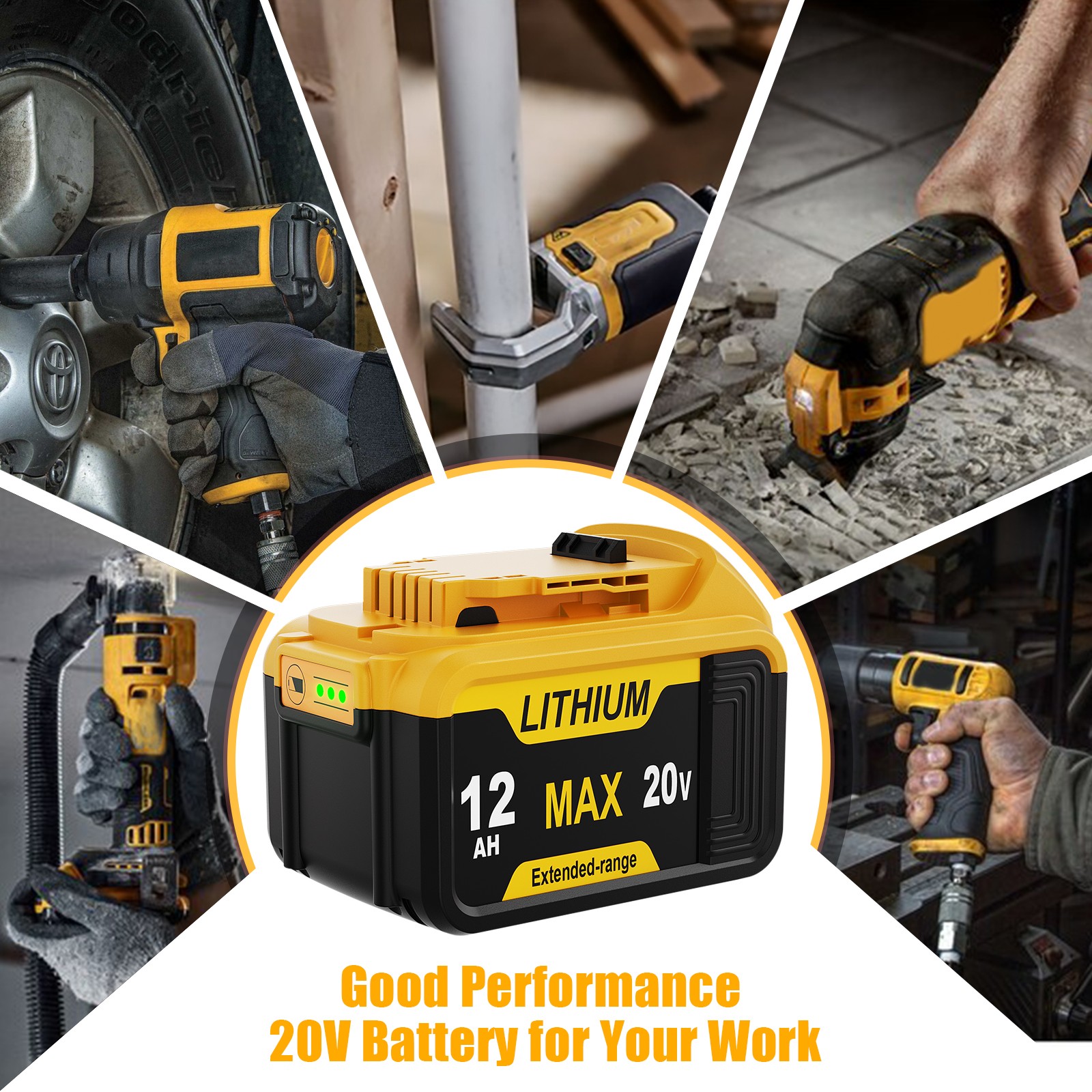2-10PACK for DeWalt DCB210 20V MAX 12 Ah 10 Ah Li-Ion Battery 20 Volt DCB206 NEW