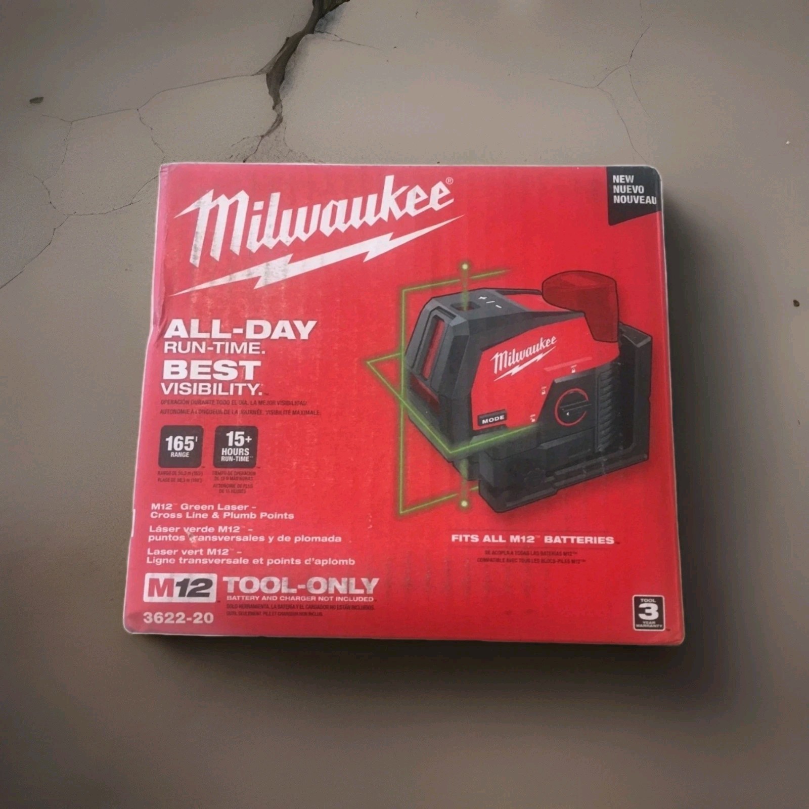LASER MILWAUKEE M12 GREEN LASER CROSS LINE & PLUMB POINTS 3622-20