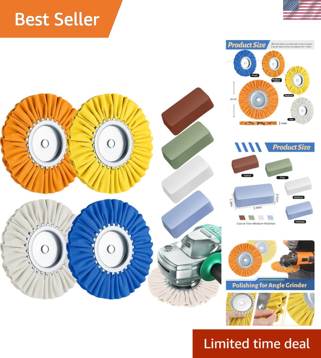 Airway Buffing Wheels Kit Polishing Compound Metal Polish for Angle Grinder 8…