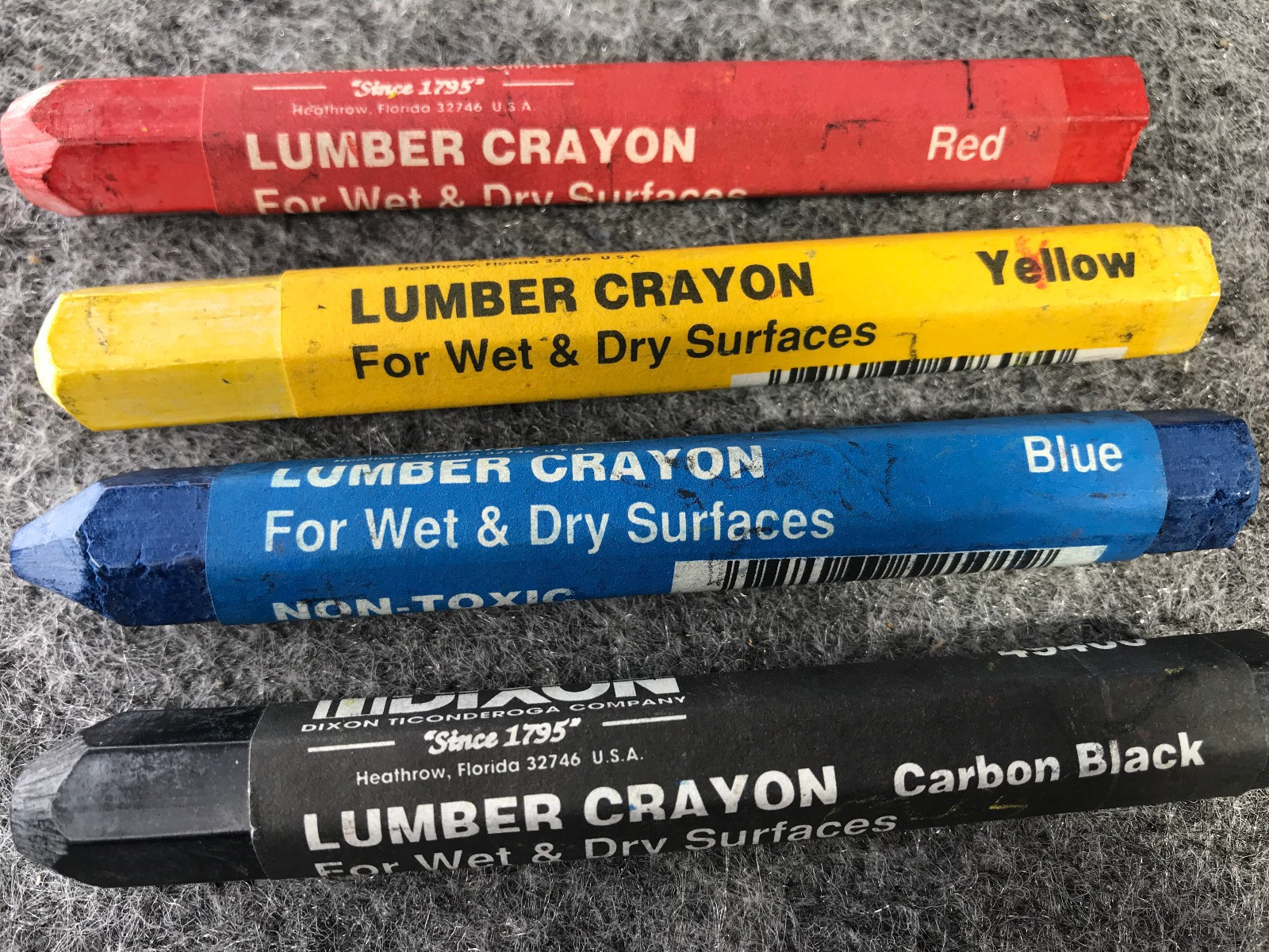 12 Vtg JOSEPH DIXON LUMBER CRAYONS HEX SHAPE Blue Yellow Red Black Mixed Lot
