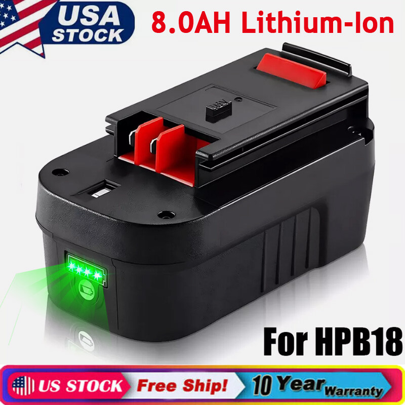 2/1Pack 18V 8.0Ah For Black & Decker 18 Volt Lithium-Ion Battery HPB18 HPB18-OPE