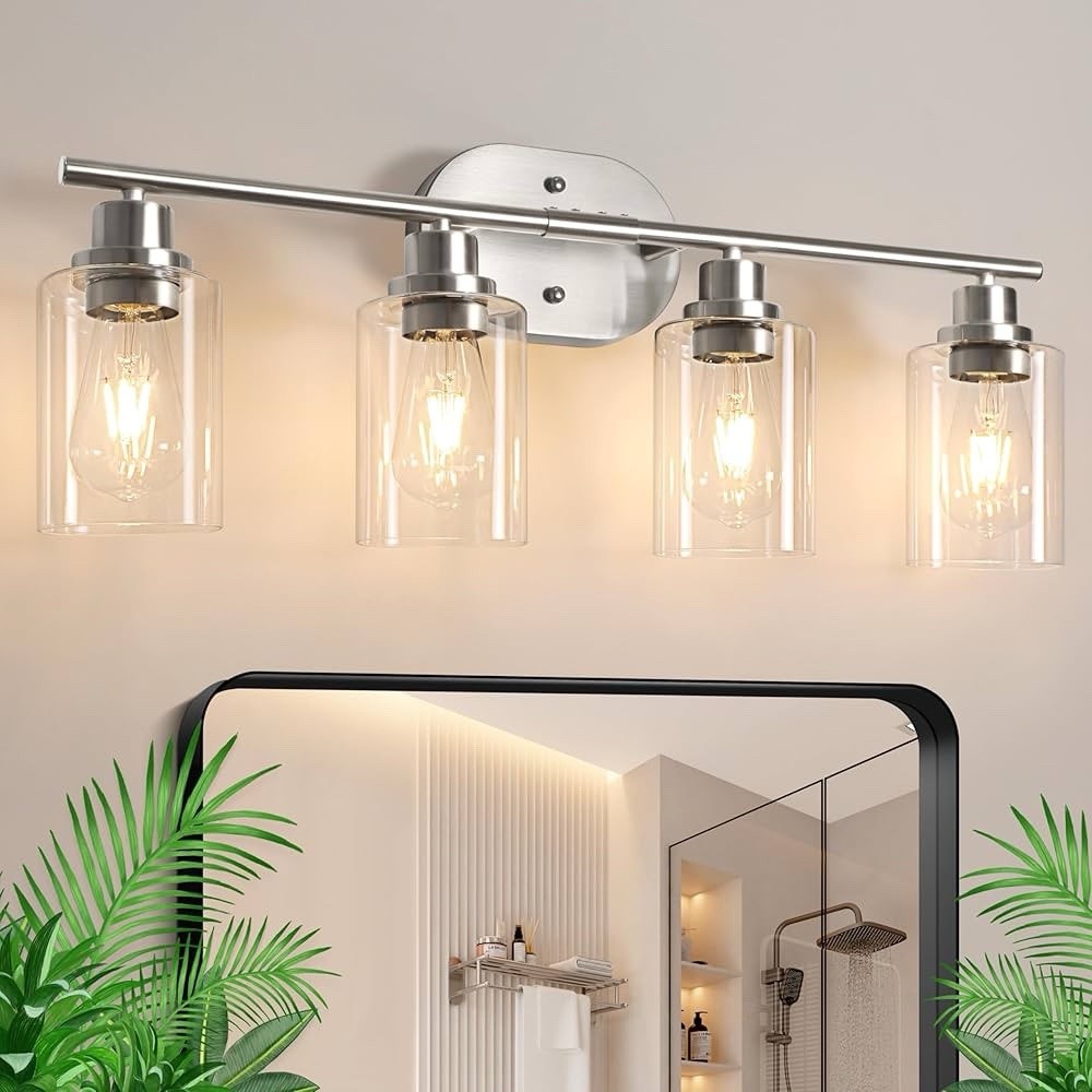 Ascher 4-Light Bathroom Light Fixtures, Modern Vanity Lights with Clear Glass Sh