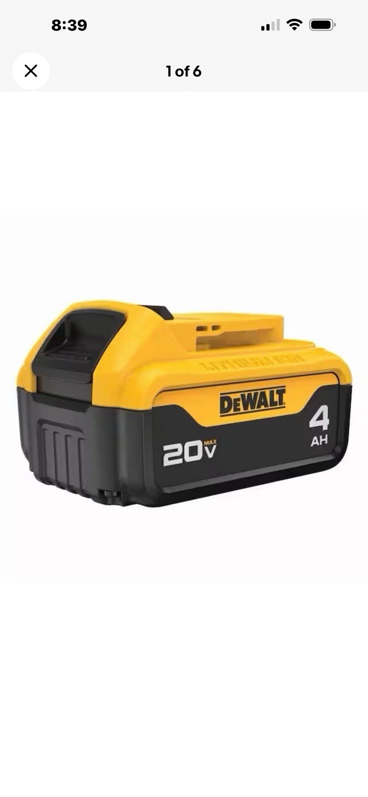 DEWALT 20V MAX Battery Pack 4Ah Lithium-Ion (Li-Ion) Yellow