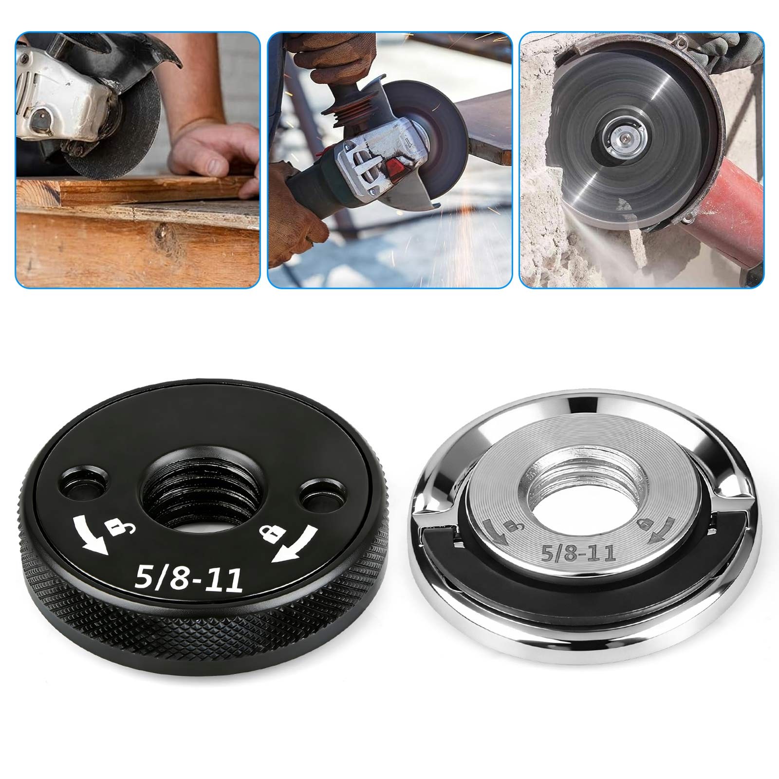 2pcs 4-1/2″-9″Angle Grinder Flange Nut 5/8″-11 Quick Release Locking Arbor Nut