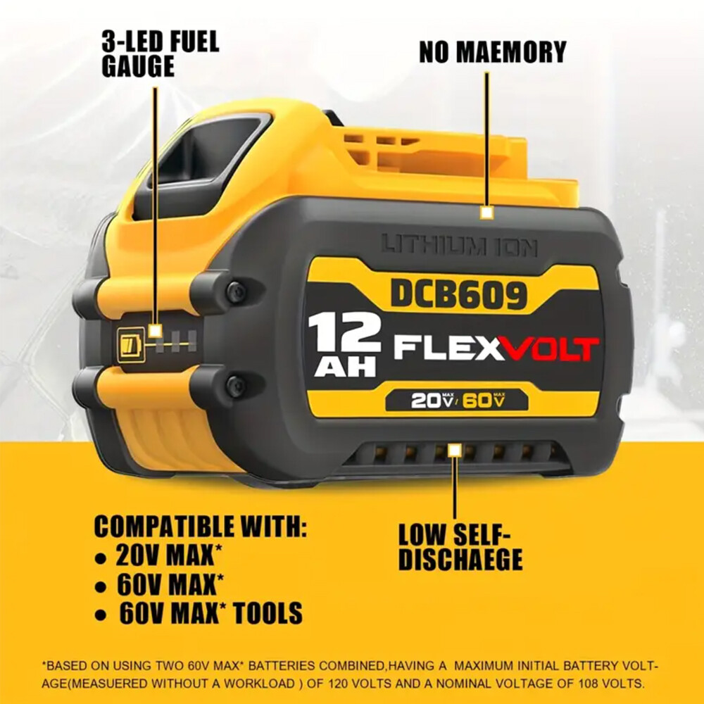 6 Pack DCB609-2 For DEWALT FLEXVOLT 20V/60V 12Ah 9Ah MAX Li-Ion Battery DCB606