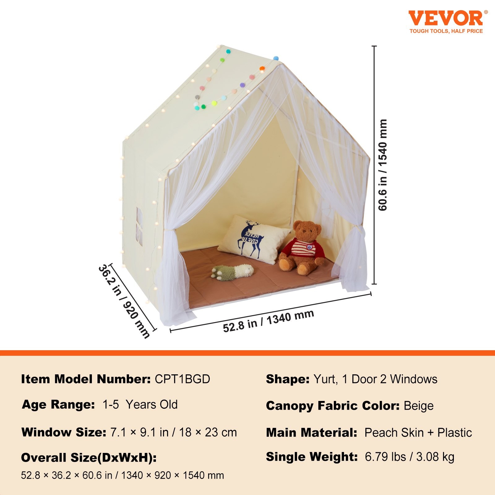New Kids Play Tent, Kids Tent New Kids 1-5 Years Old, Toddler Tent with Mat and