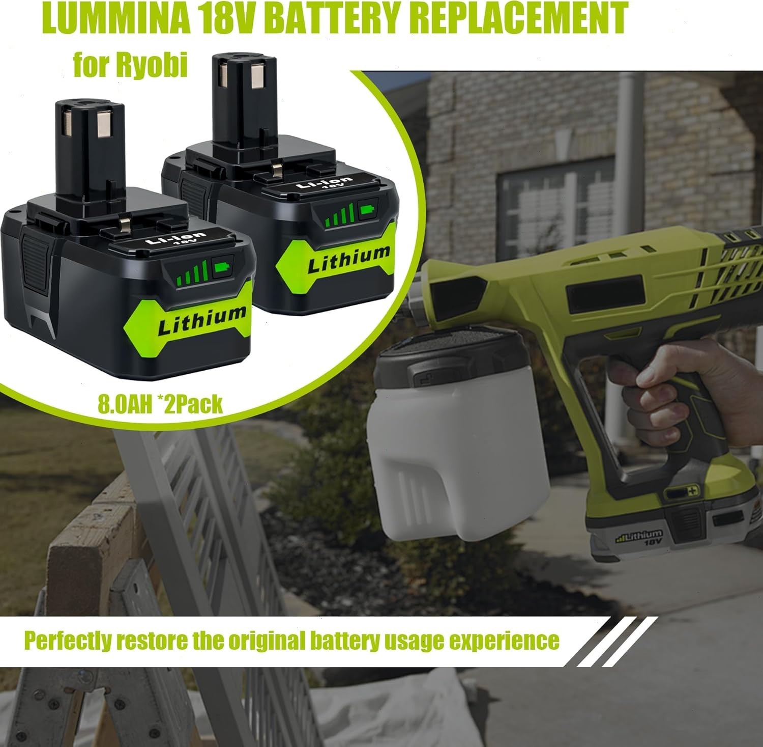 2PACK 8Ah For RYOBI P108 18V 8000mAh High Capacity Battery 18Volt Lithium-Ion