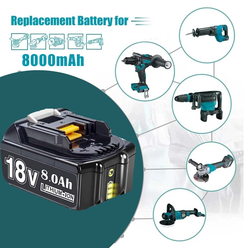 6~1 Pack 18V 8.0Ah Battery For Makita 18 Volt LXT Li-Ion BL1860B BL1830 BL1850