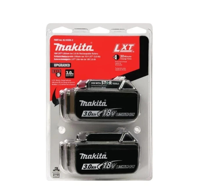 Brand New Makita BL1830B-2 18V LXT 3Ah Lithium-Ion Battery – 2 Pack