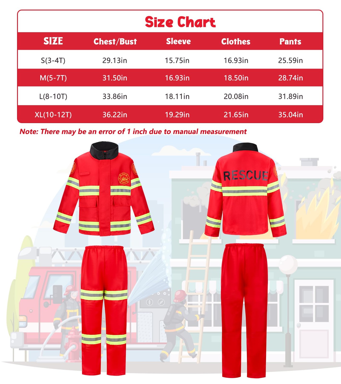 LOYO Firefighter Costume for Kids – Fireman Halloween Costumes 5-7 Years, Red