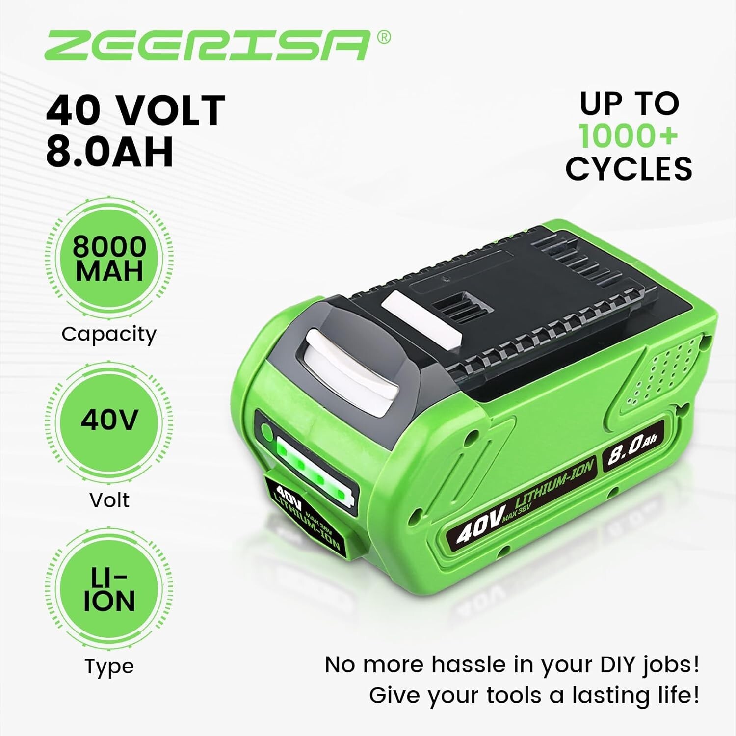 40V 8.0Ah For Greenworks G-MAX 40 Volt Lithium Battery 29472 29462 29252 20202