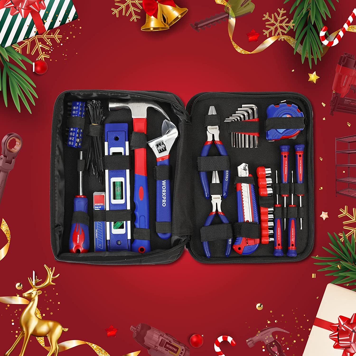 WORKPRO 100PC Home Tool Kit Drawer Household Hand Tool Set w/Easy Carrying Pouch