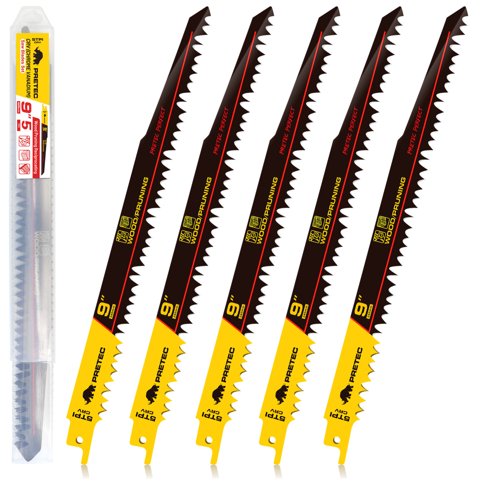 9 Inch Pruning Reciprocating Saw Blades 5TPI Wood Cutting Tree Branch HCS 5 Pack