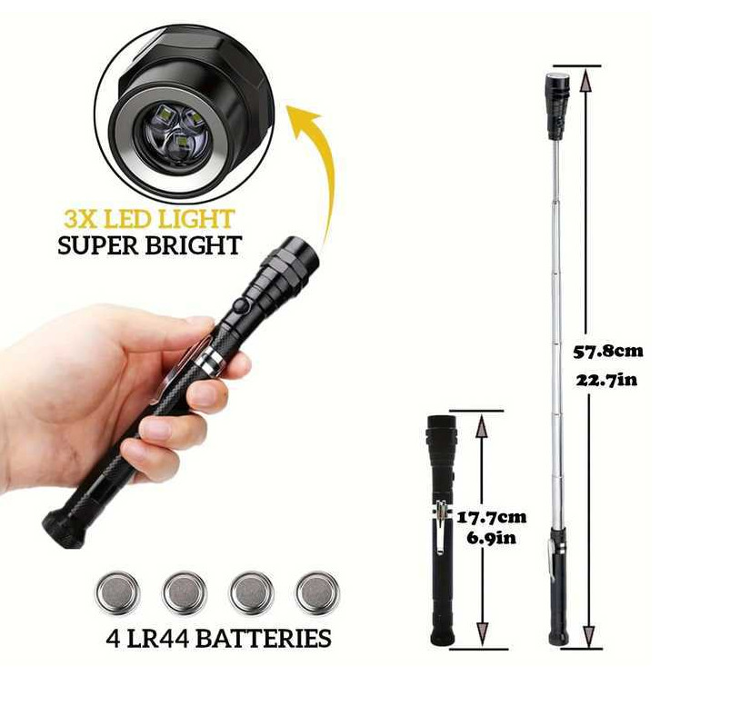 Magnetic Flexible Telescopic Flashlight 3 in 1 Magnet on Both Ends & 3 LED Light