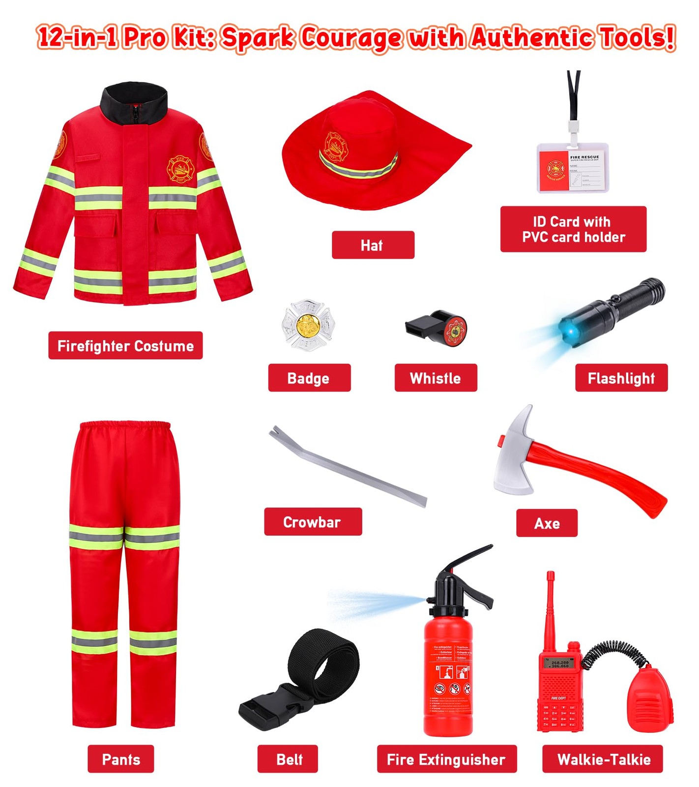 LOYO Firefighter Costume for Kids – Fireman Halloween Costumes 5-7 Years, Red