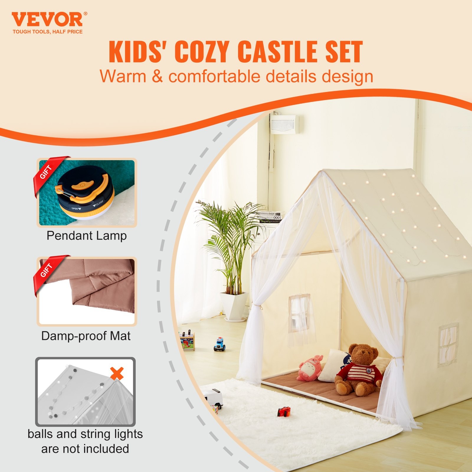 New Kids Play Tent, Kids Tent New Kids 1-5 Years Old, Toddler Tent with Mat and