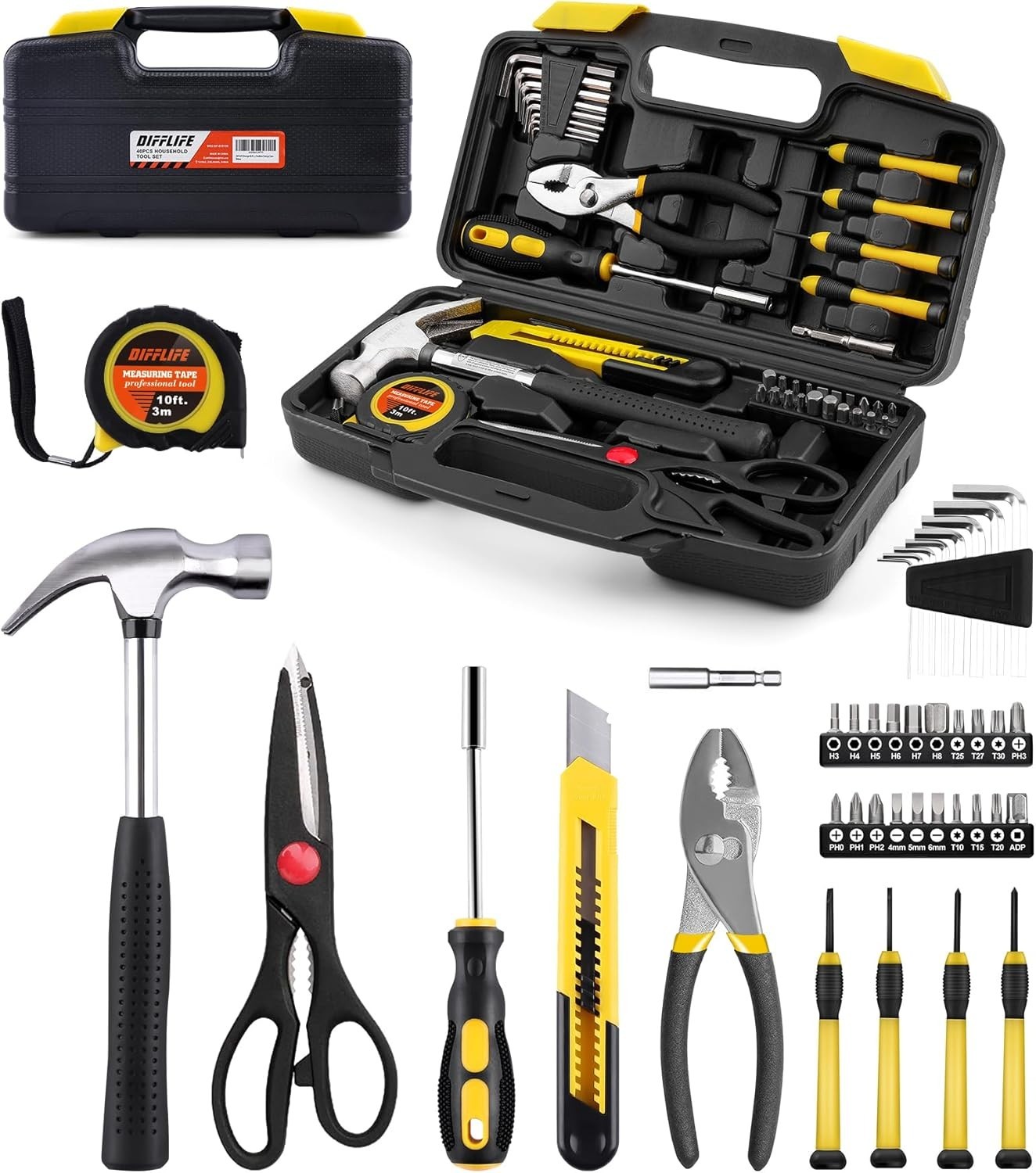 40-Piece Tool Set – General Household Hand Tool Kit with Plastic Toolbox Stor…