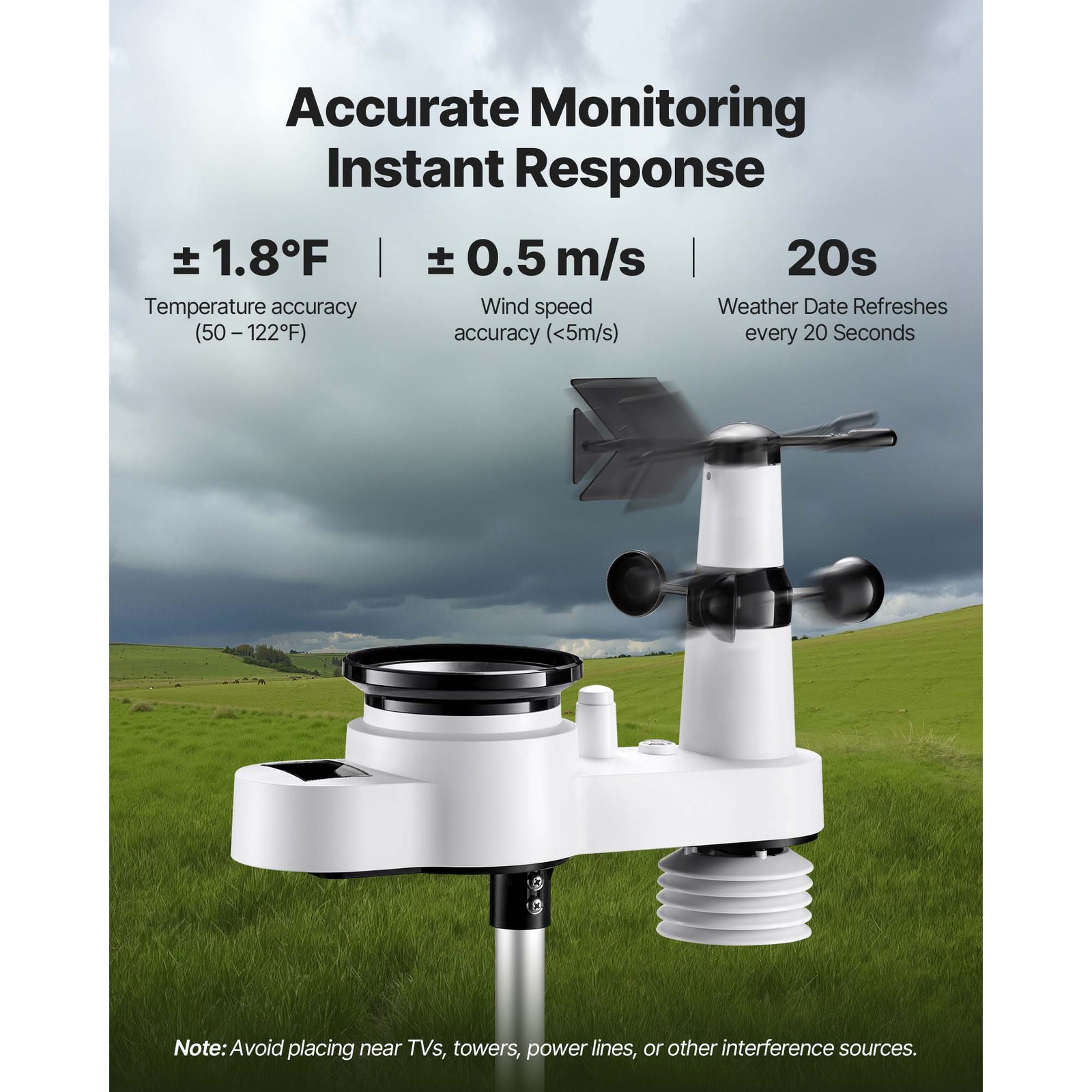 Uimoso 5-in-1 Wireless Weather Station 7.5” Display and Indoor-Outdoor Sensor