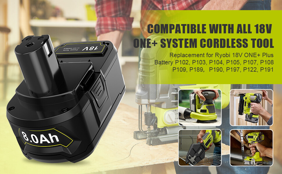 2Pack 8.0Ah For RYOBI P108 One+ Plus 18 Volt High Capacity Lithium-Ion Battery