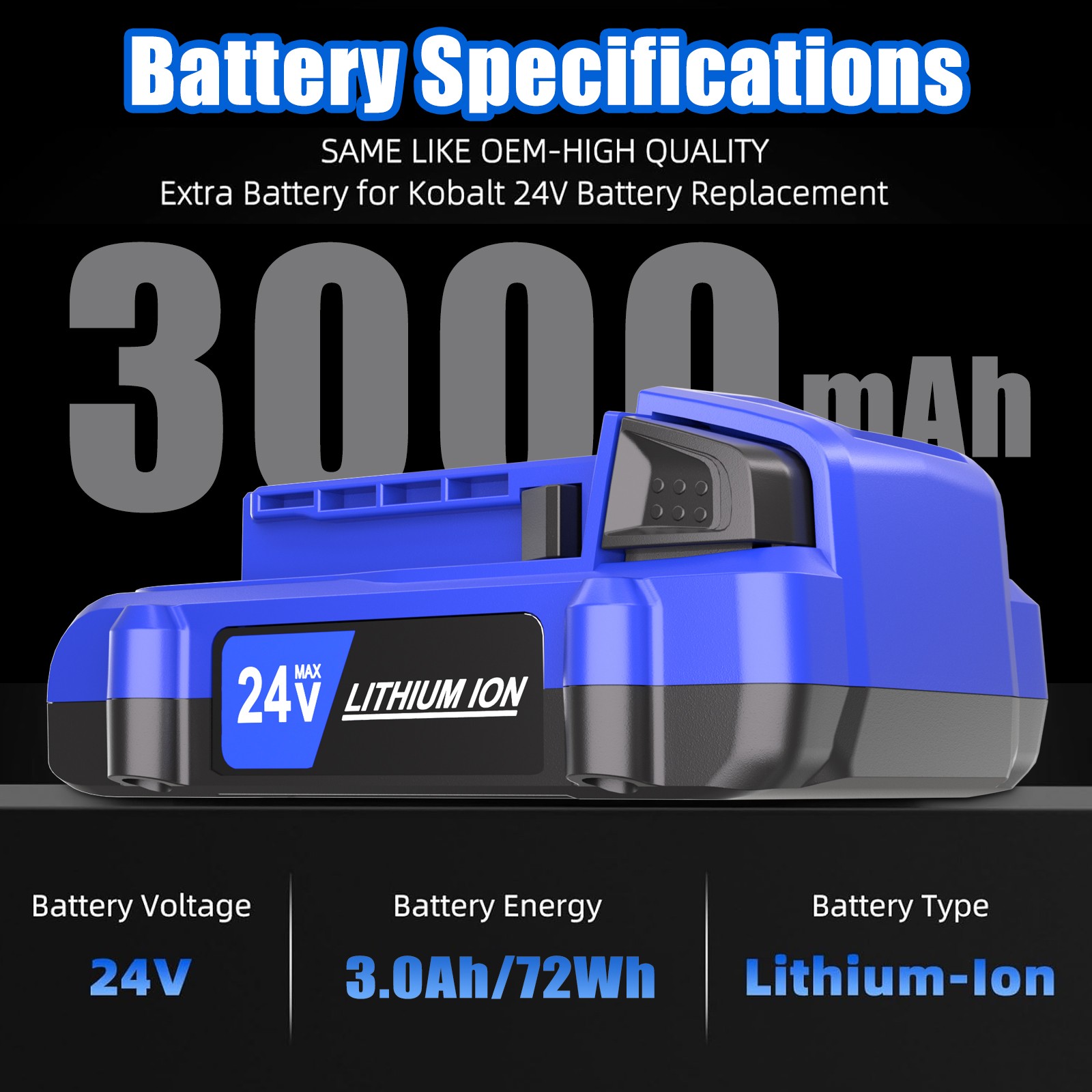 2 Pack 24V 3.0Ah for Kobalt 24 Volt Max Lithium-ion Battery KB624-03 KB424-03