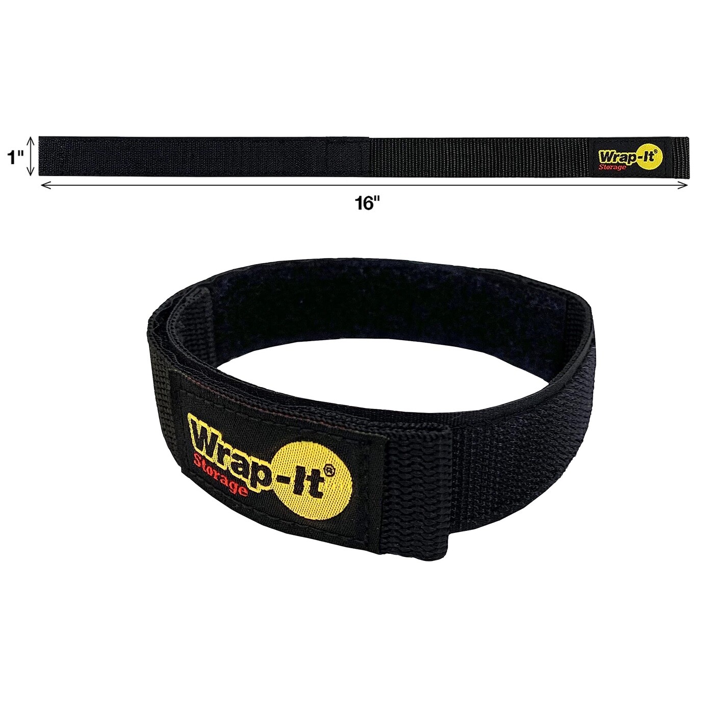 Hook and Loop Strap 16″ Black Wrap-It Storage for Boat Rope, Hose, Cable & more