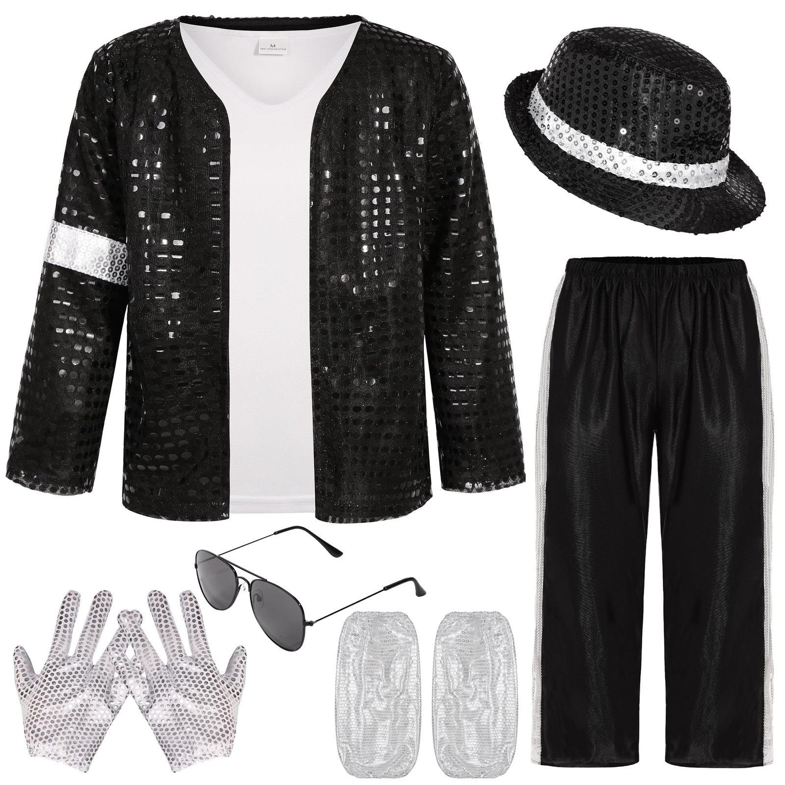 BAURGHOP Kids Dance Star Costume for Boys 80s 90s Pop Stage 4-5 Years, Black