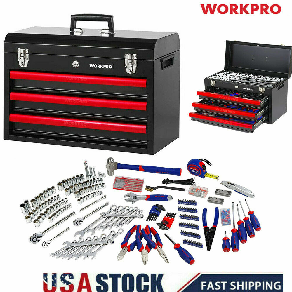 WORKPRO 408 PCS Mechanics Tool Set Wrench Socket kit Ratchet Metric Set With Box