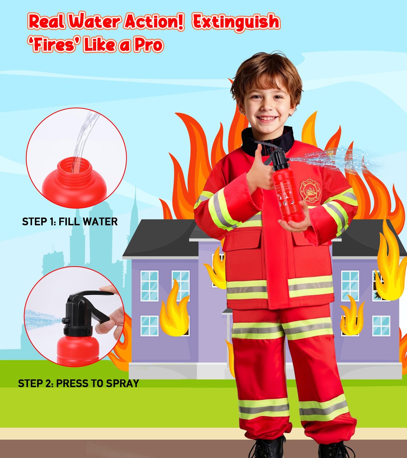 LOYO Firefighter Costume for Kids – Fireman Halloween Costumes 5-7 Years, Red