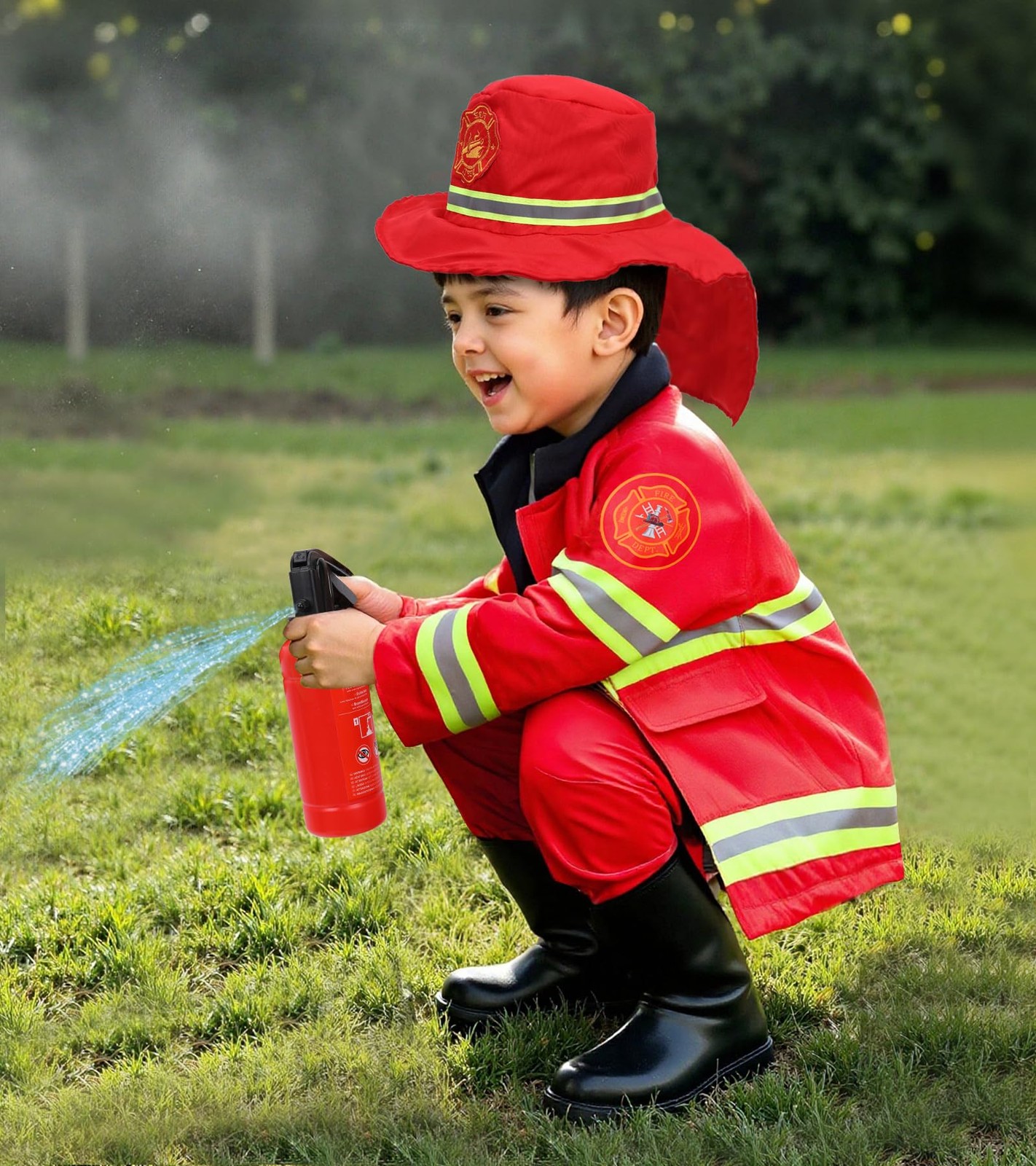 LOYO Firefighter Costume for Kids – Fireman Halloween Costumes 5-7 Years, Red