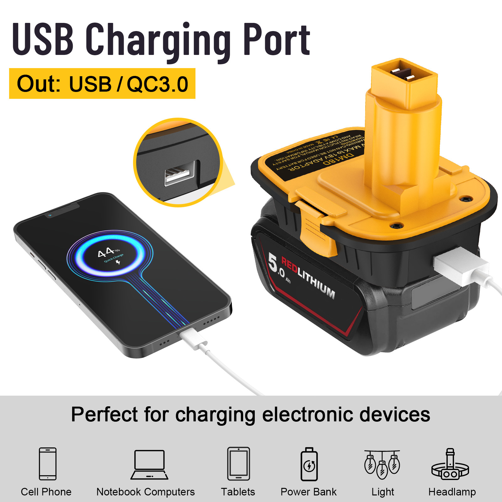 DM18D Converter Compatible with Dewalt 20V Battery & Milwaukee 18V Battery