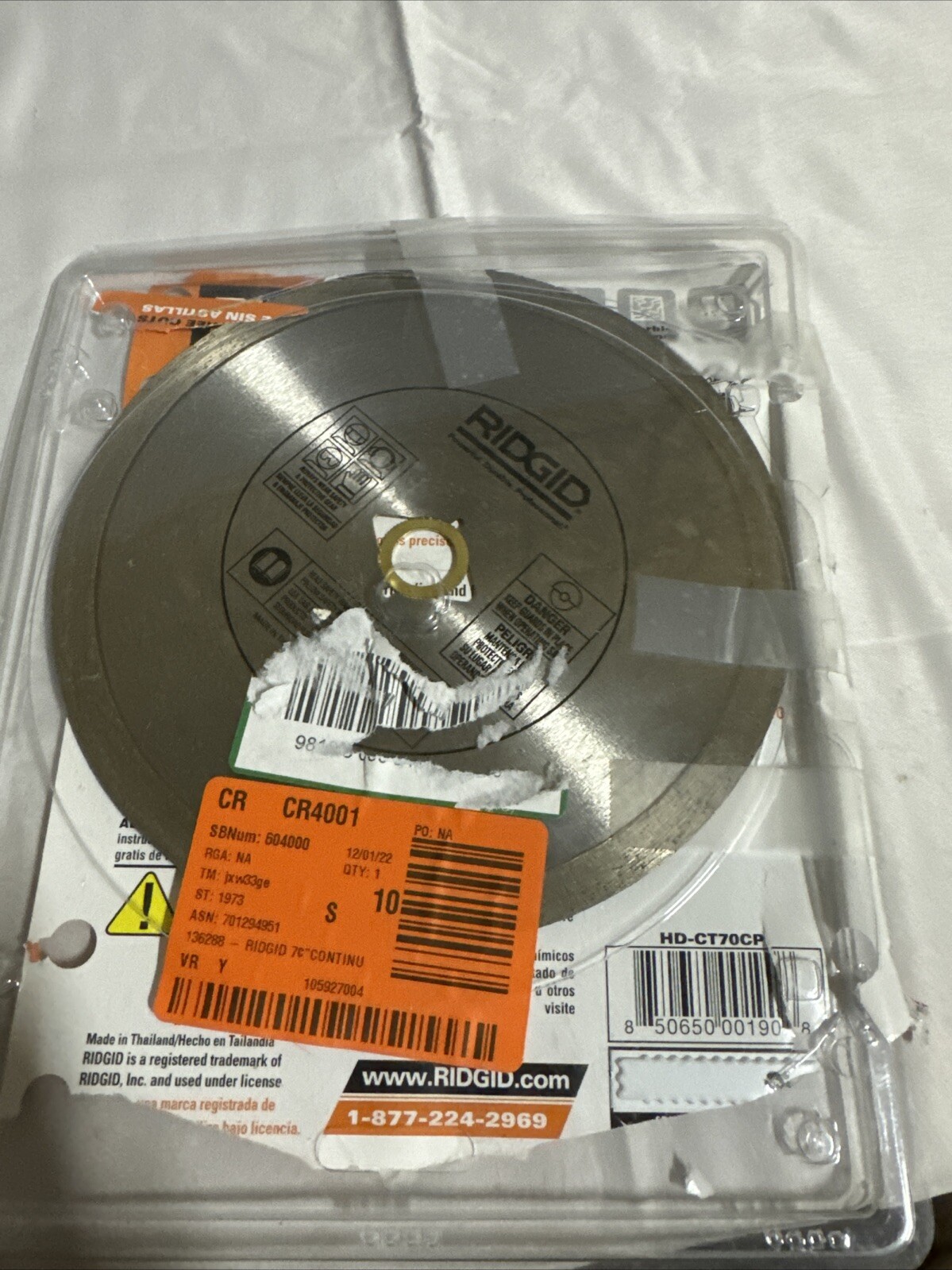RIDGID 7″ Continuous Diamond Blade HD-CT70CP **LIGHTLY USED**