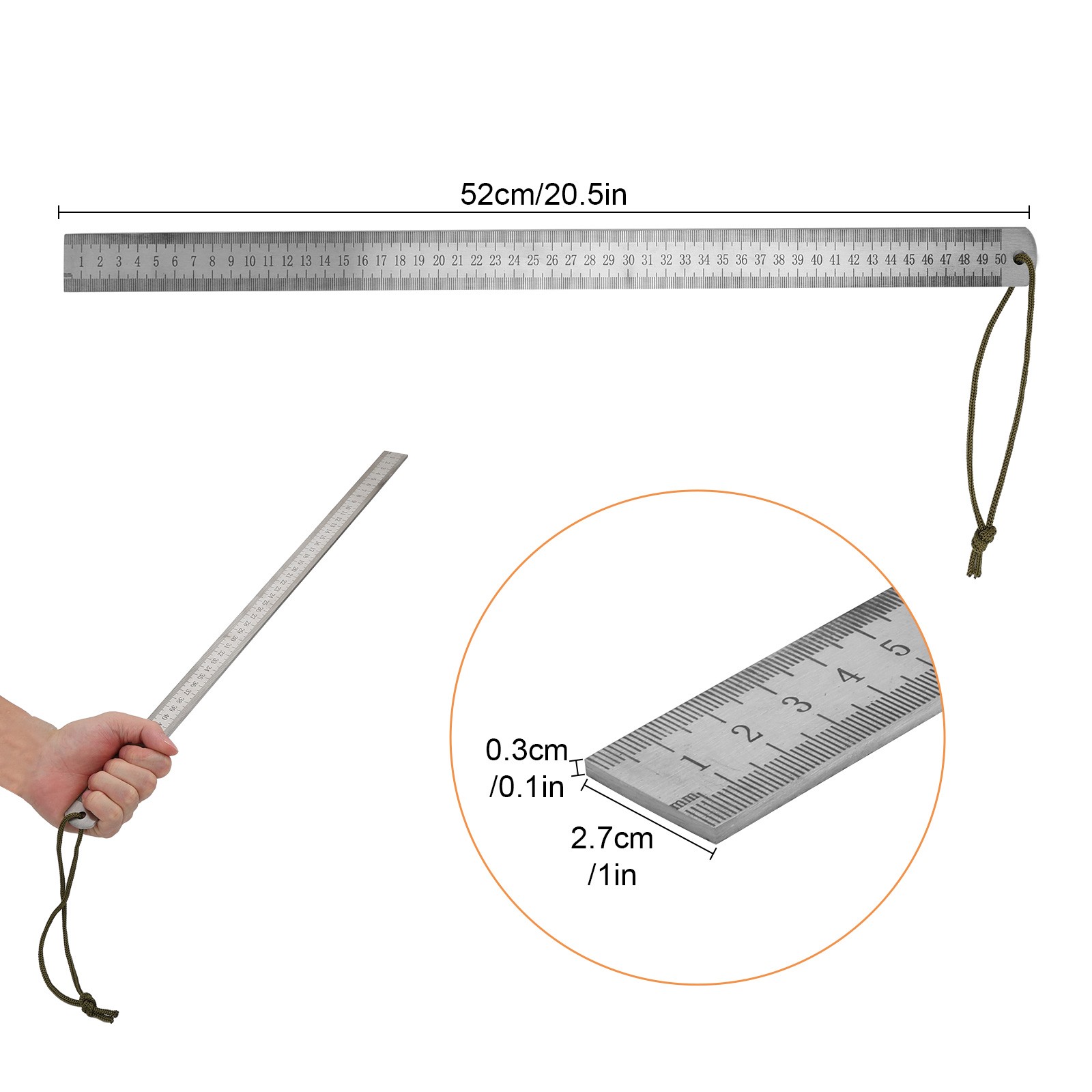 20″Heavy Duty Metal Ruler Stainless Steel Precision Metric & Inch Straight Edge
