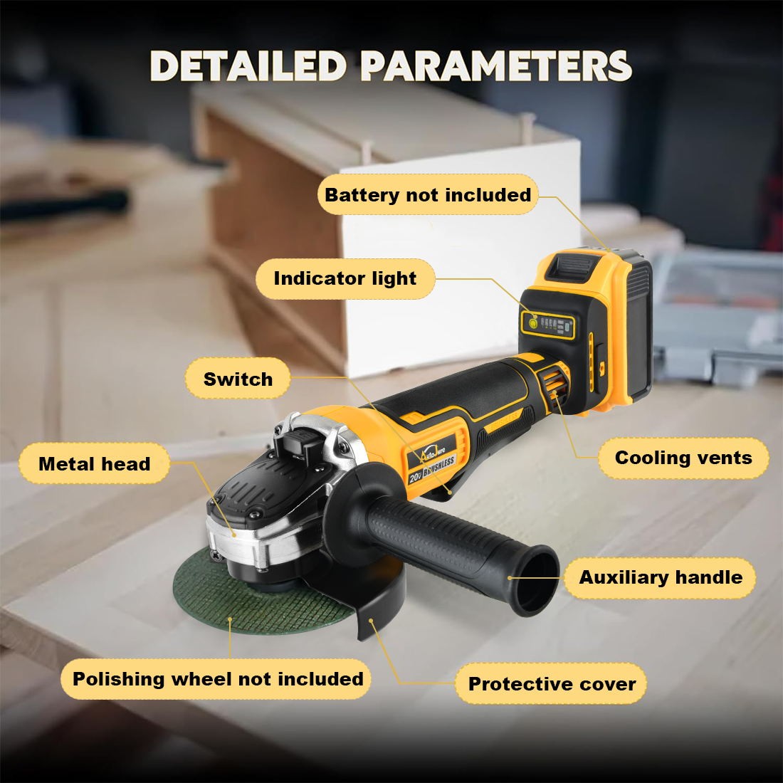 Cordless Brushless 4-1/2 Angle Grinder for Dewalt 20V Battery 9000 RPM Tool