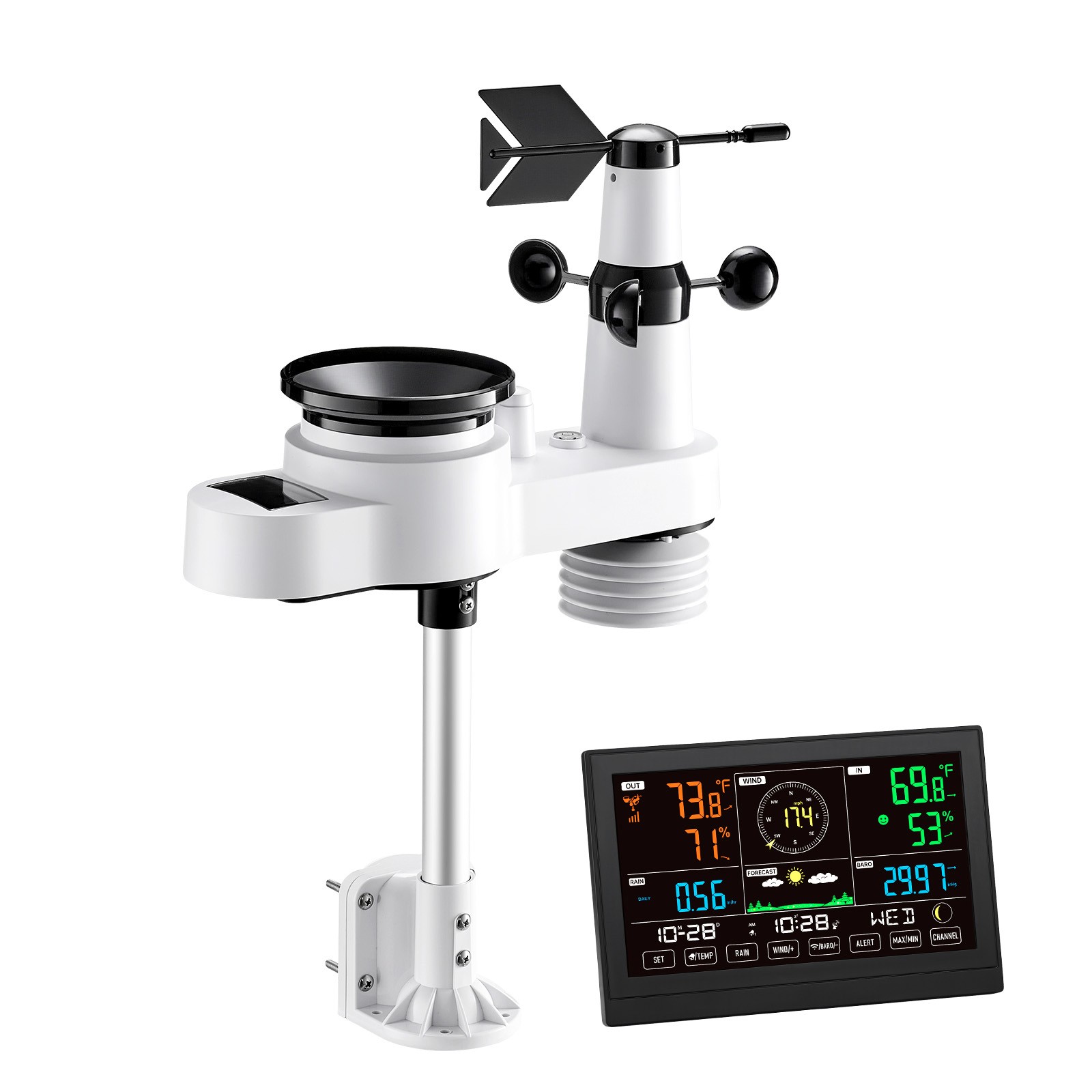 Uimoso 5-in-1 Wireless Weather Station 7.5” Display and Indoor-Outdoor Sensor