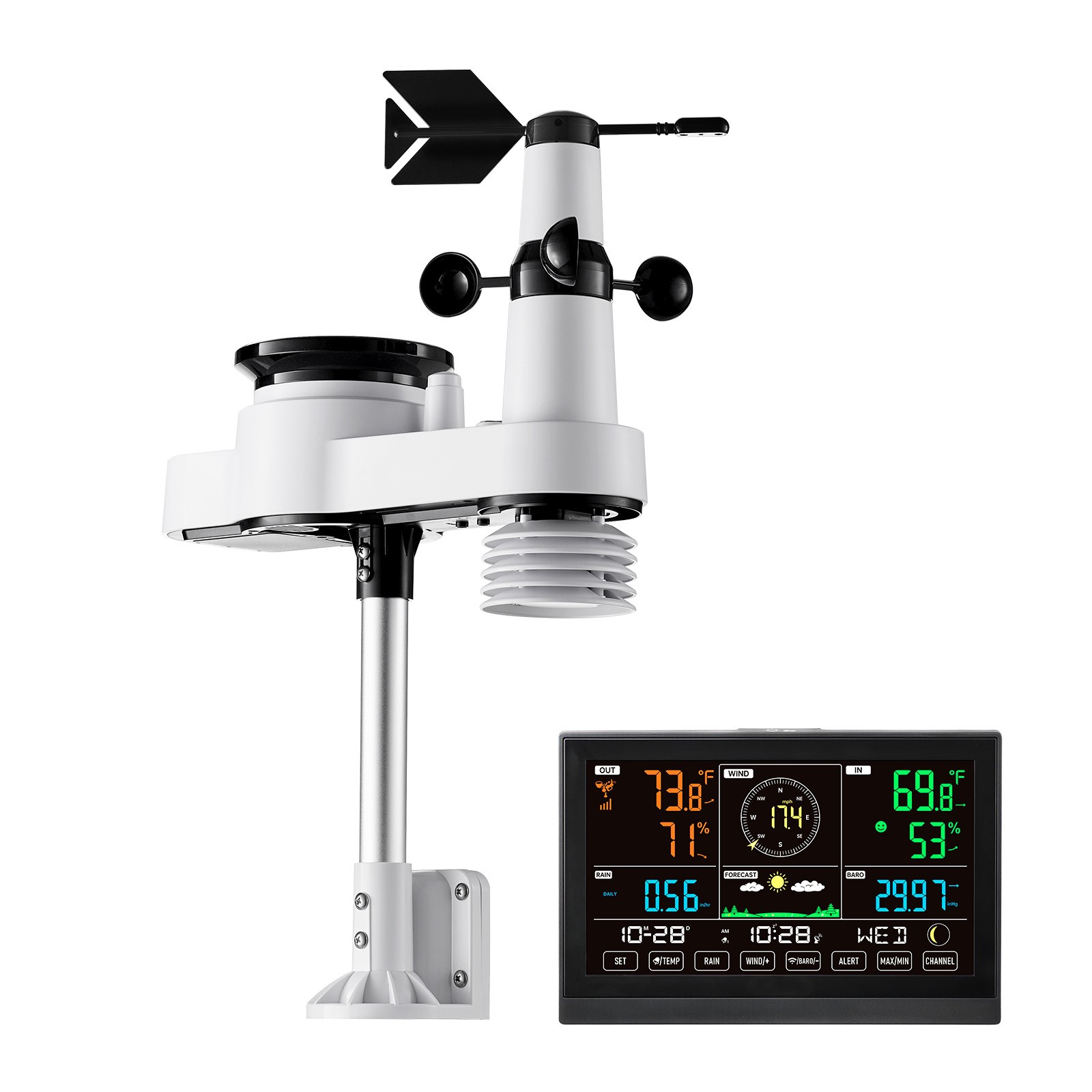 Uimoso 5-in-1 Wireless Weather Station 7.5” Display and Indoor-Outdoor Sensor