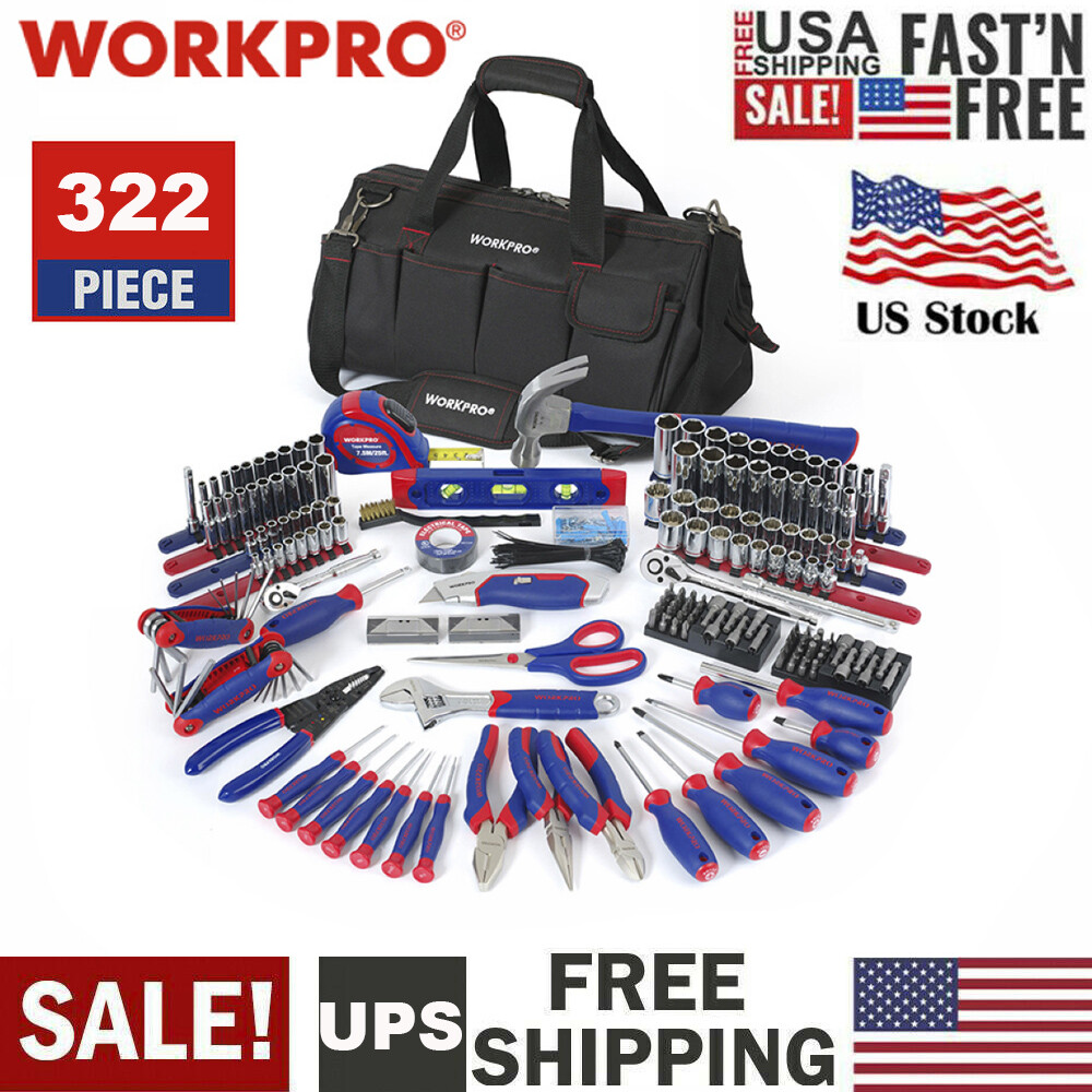 WORKPRO 322-Pieces Home Repair Tool Kits Basic Household Hand Tool With Tool Bag