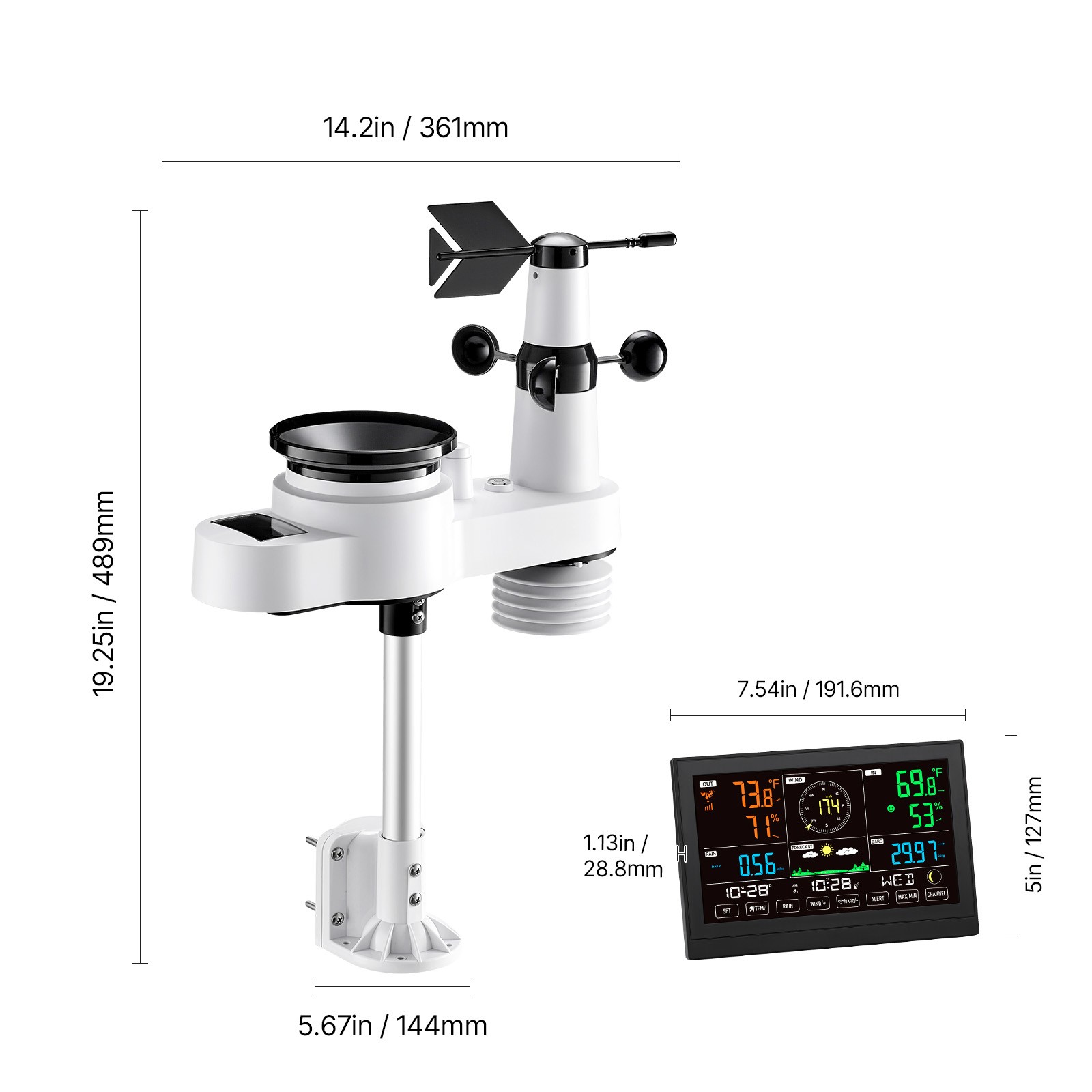 Uimoso 5-in-1 Wireless Weather Station 7.5” Display and Indoor-Outdoor Sensor