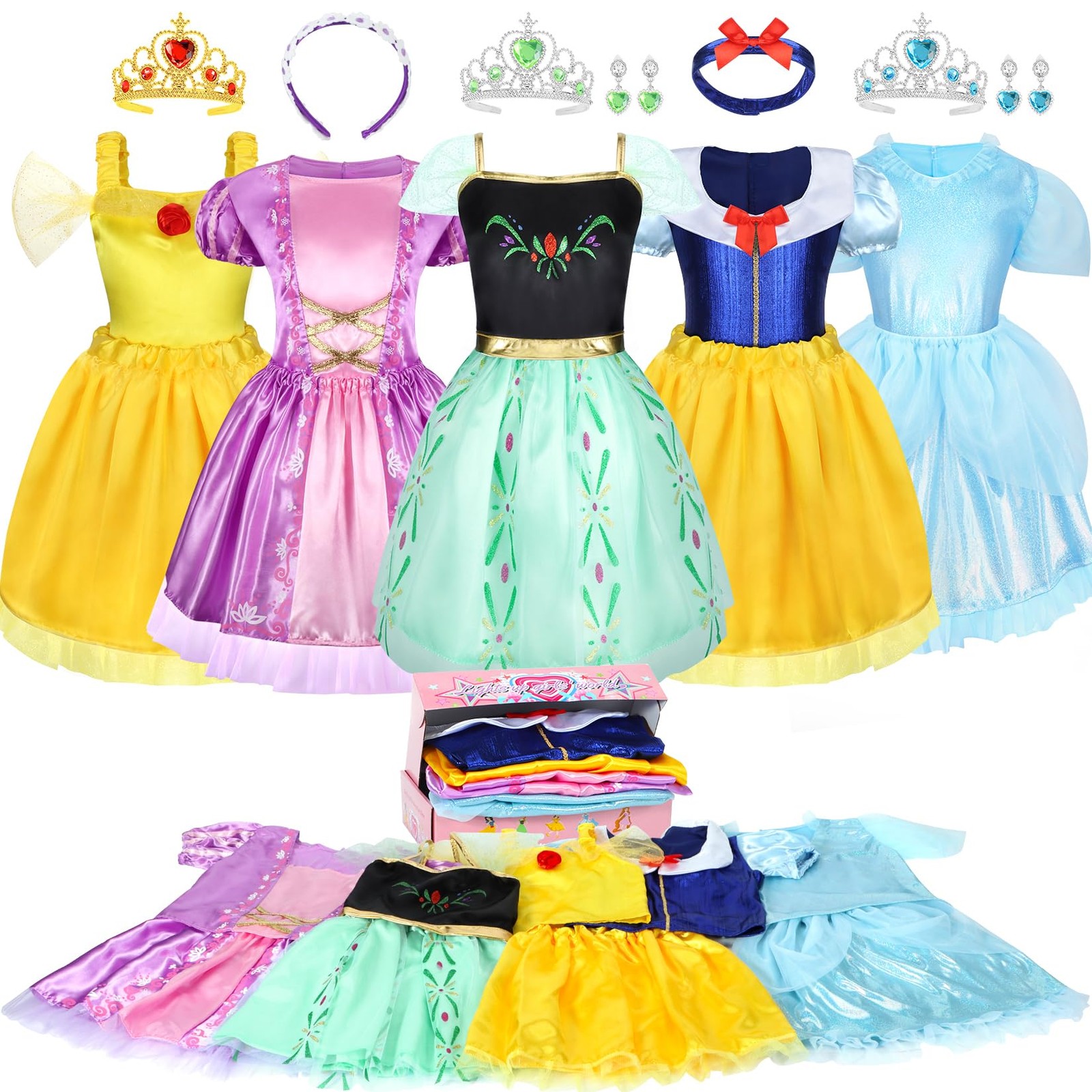 LIMIROLER 18 Pcs Princess Dress Up Clothes for Girls 3-8 Years Old, Purple
