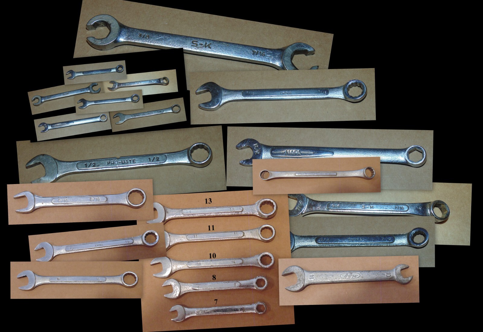 WRENCHES OF VARIOUS MAKES AND SIZES SK, CRAFTSMAN, CHINA, NAPA, HM