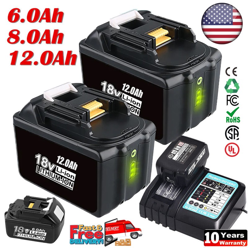 8.0Ah BL1860B For Makita 18V 12.0Ah Lithium ion LXT BL1830 Battery NEW / Charger