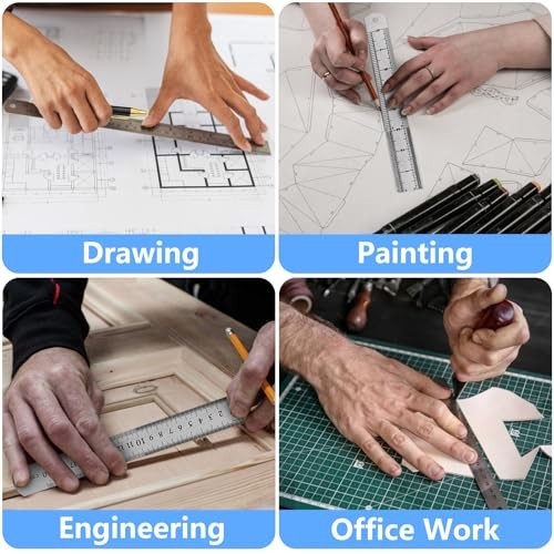 3Pcs Stainless Steel Ruler Set 6 8 12 Inch Metal Ruler with Inch and Metric New