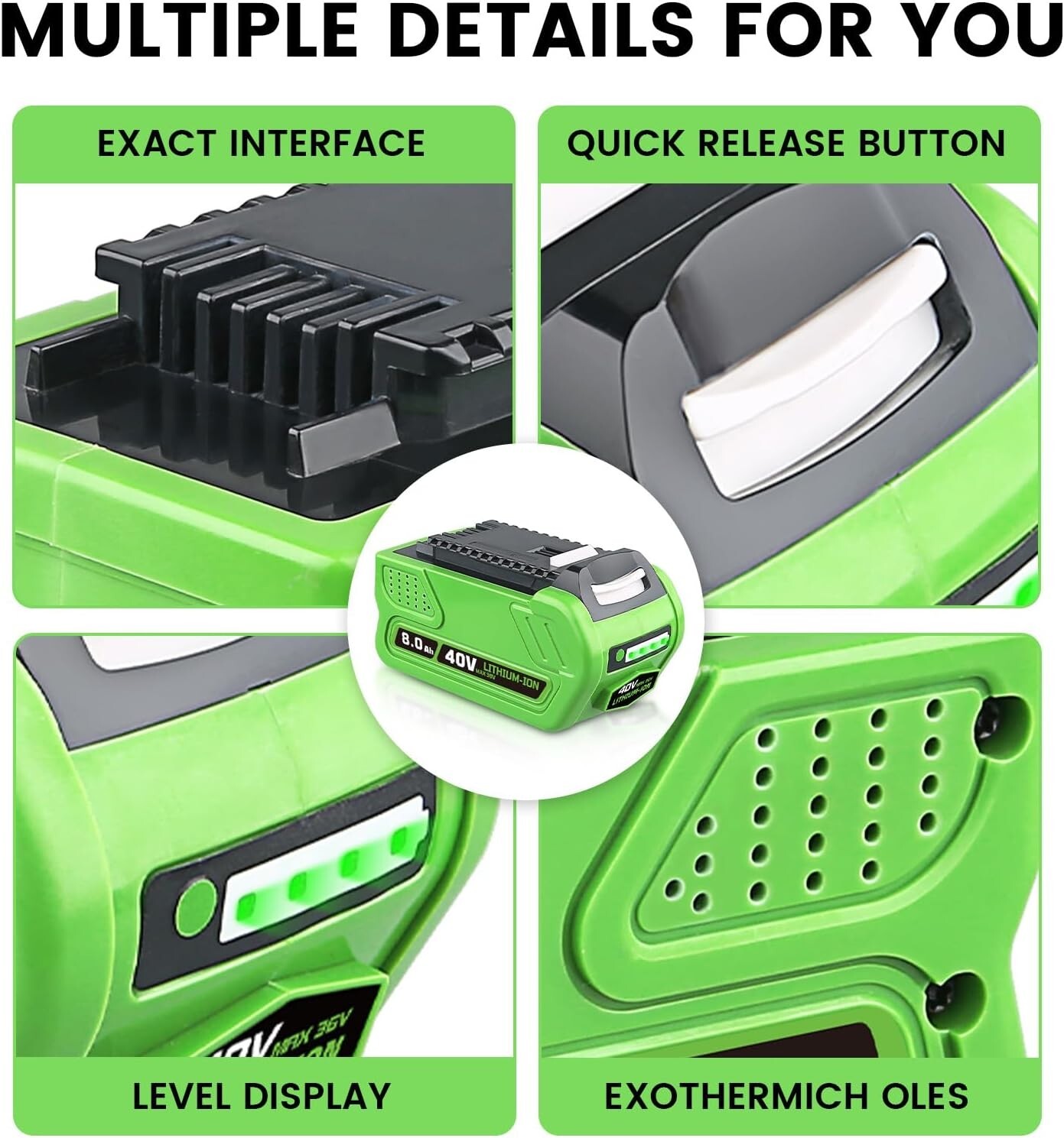 40V 8.0Ah For Greenworks G-MAX 40 Volt Lithium Battery 29472 29462 29252 20202