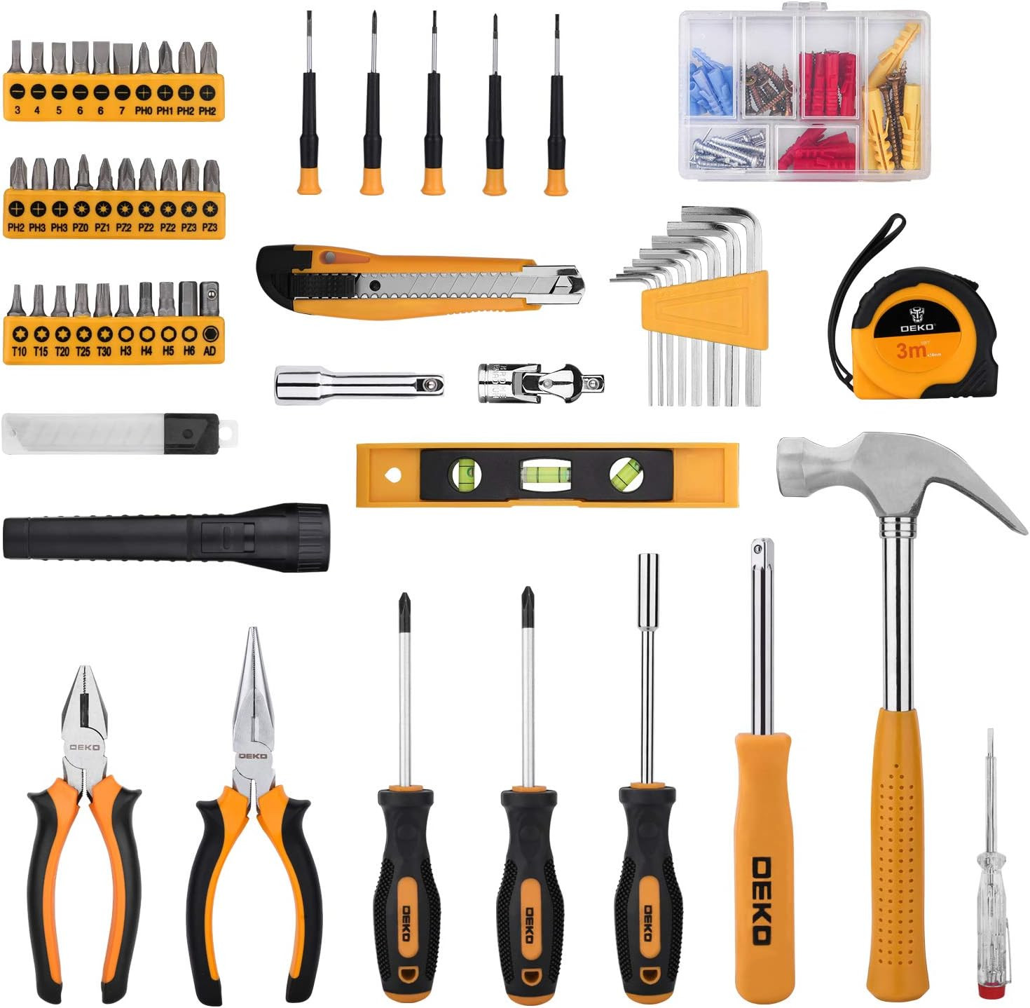 DEKOPRO 208 Piece Tool Set,General Household Hand Tool Kit, Auto Repair Tool Box