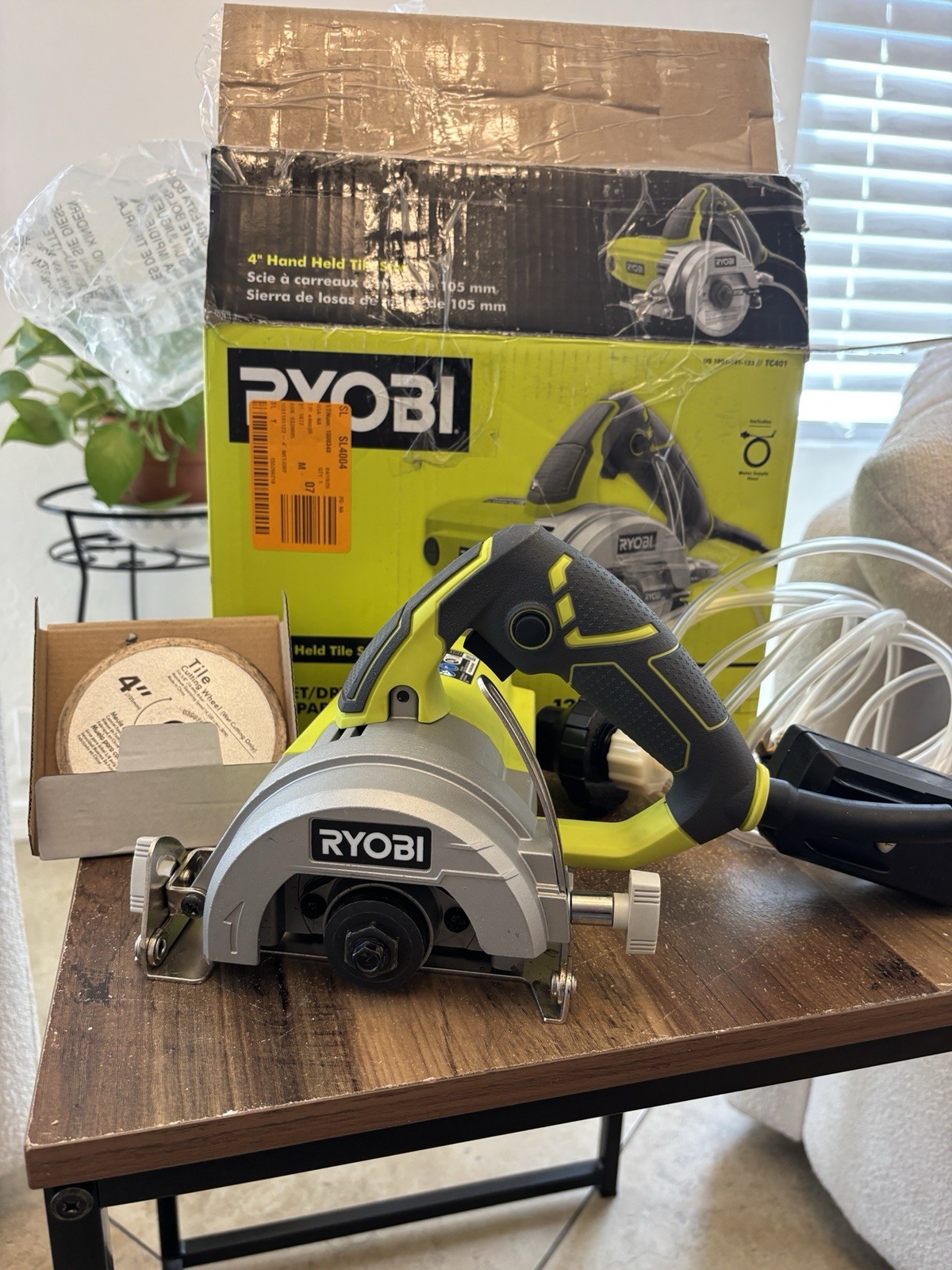 Ryobi TC401 4in Corded Handheld Tile Saw Wet/Dry w/ Blade & Water Hose