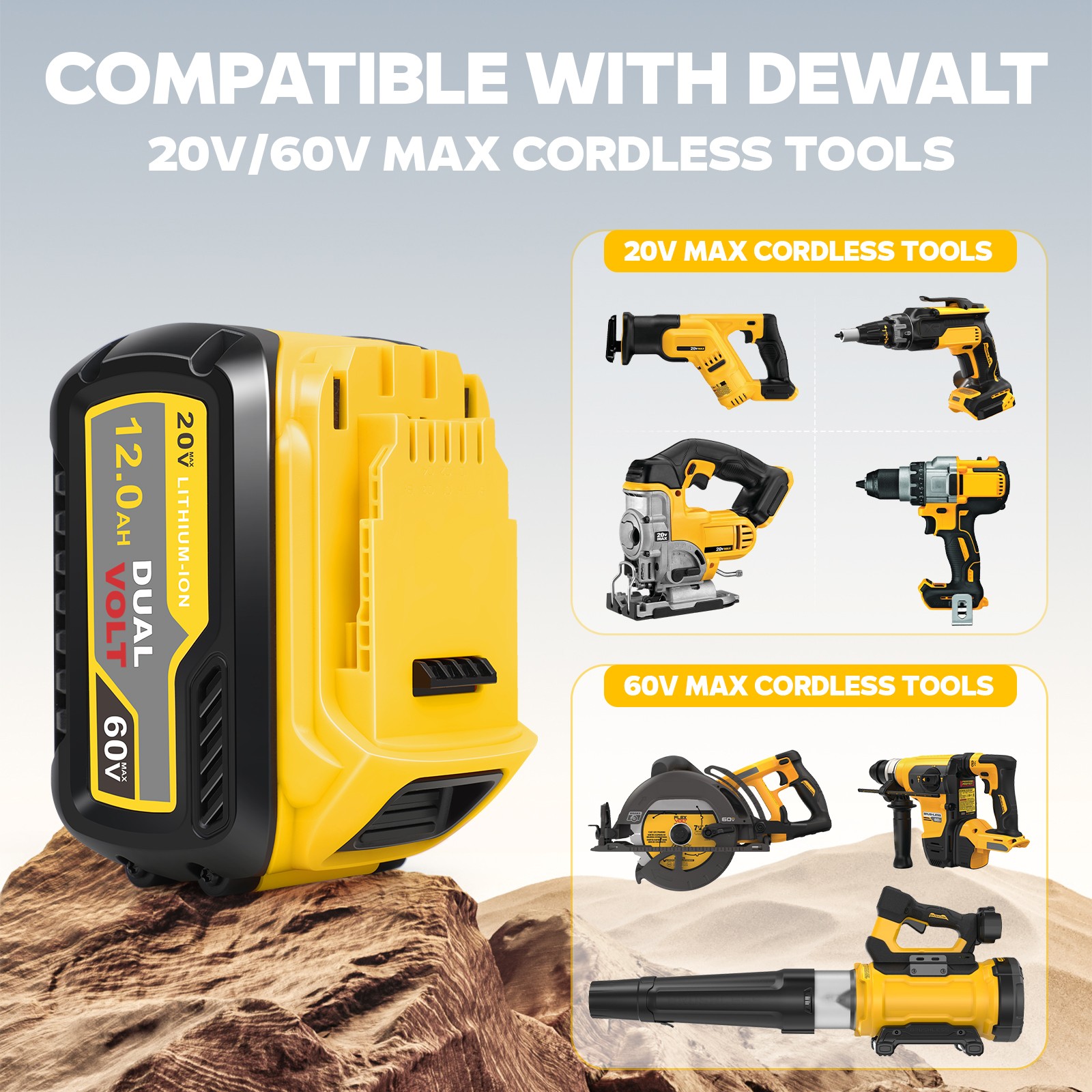 12Ah Battery For Dewalt FLEXVOLT 20V 60V MAX DCB206 DCB609 DCB606 DCB612 DCB204