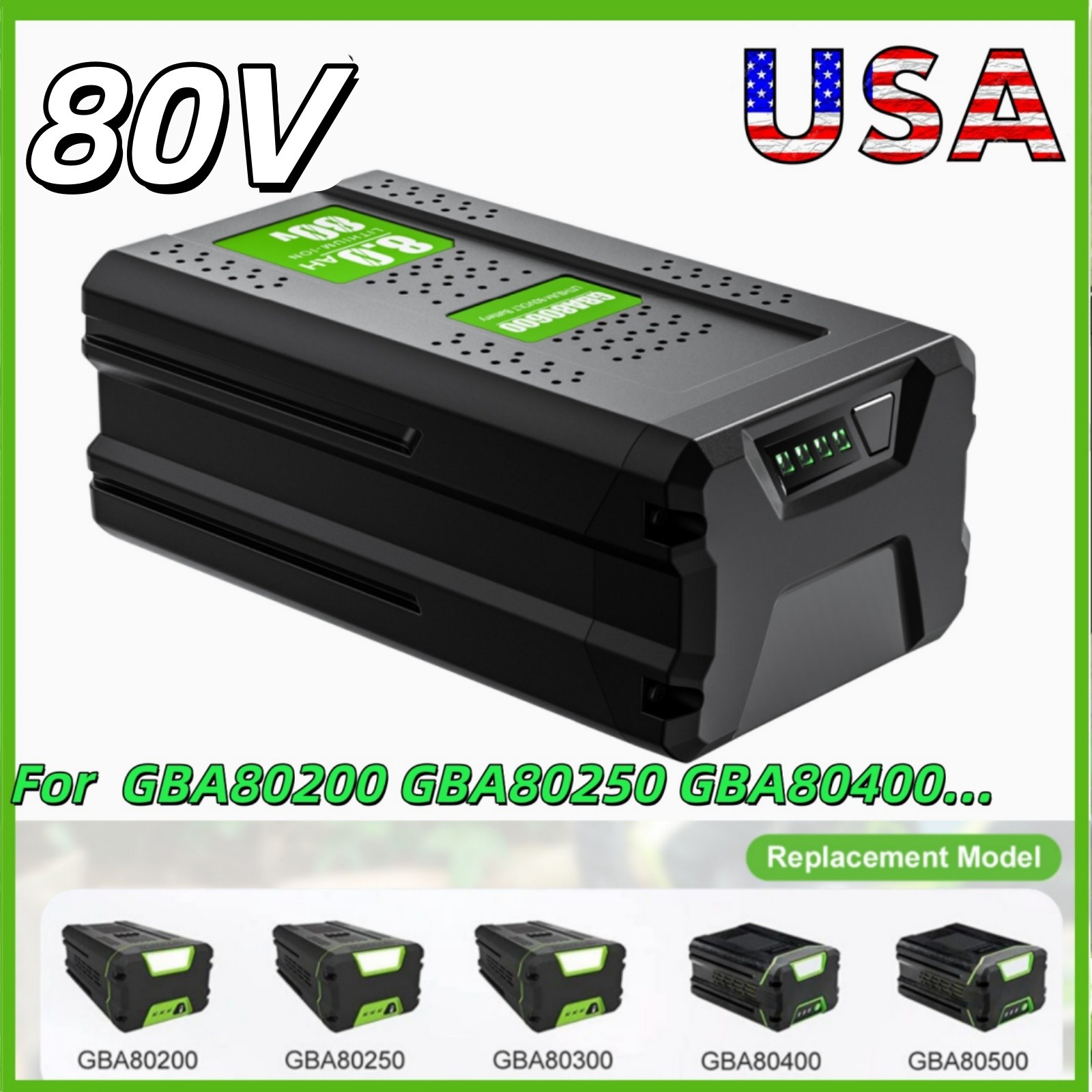 For Greenworks PRO 80V 8.0Ah 8000mAh Battery GBA80200 GBA80600 Replacement