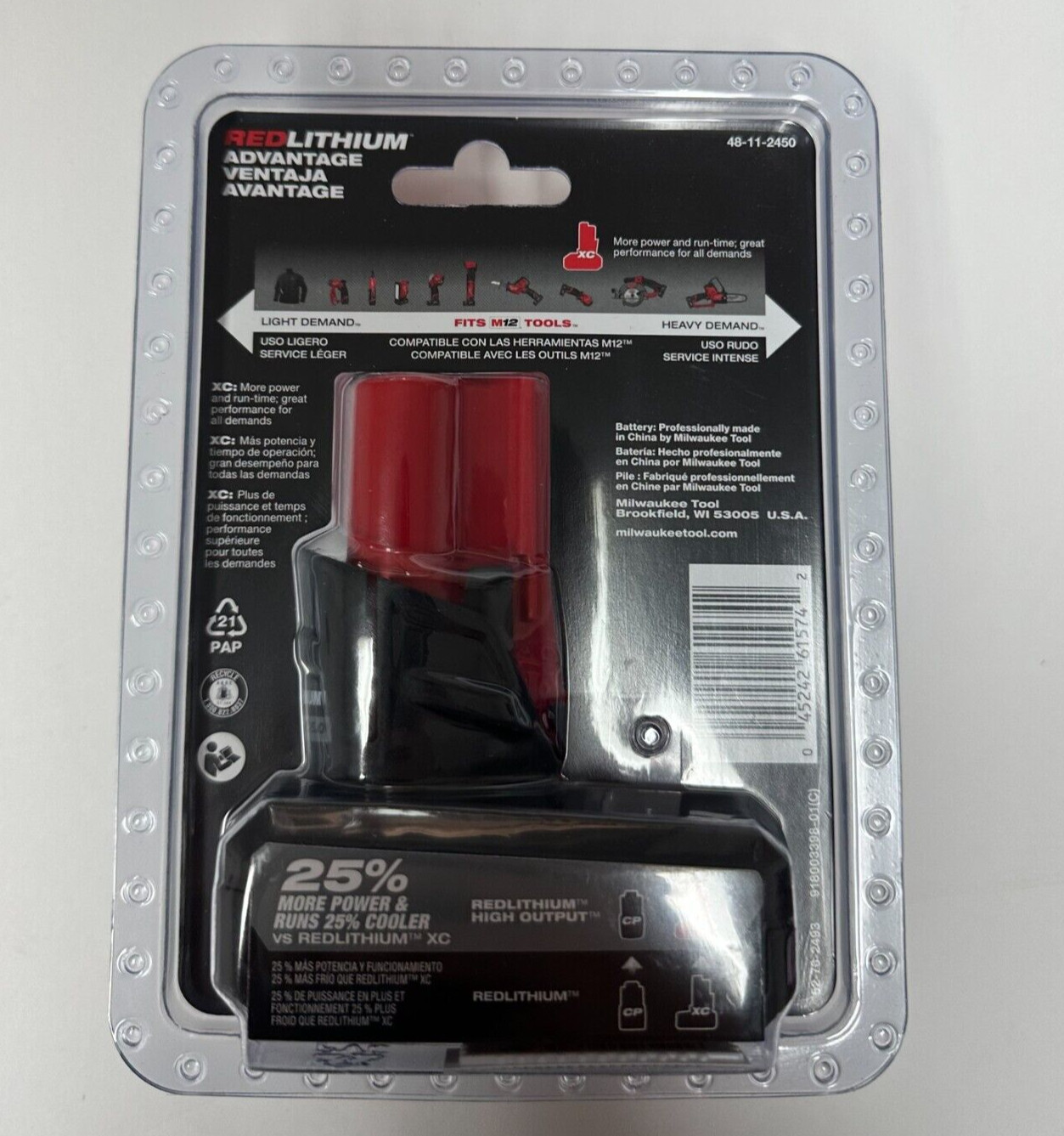 Milwaukee 48-11-2450 M12 RedLithium HIGH OUTPUT 5.0Ah XC5.0 Battery Pack