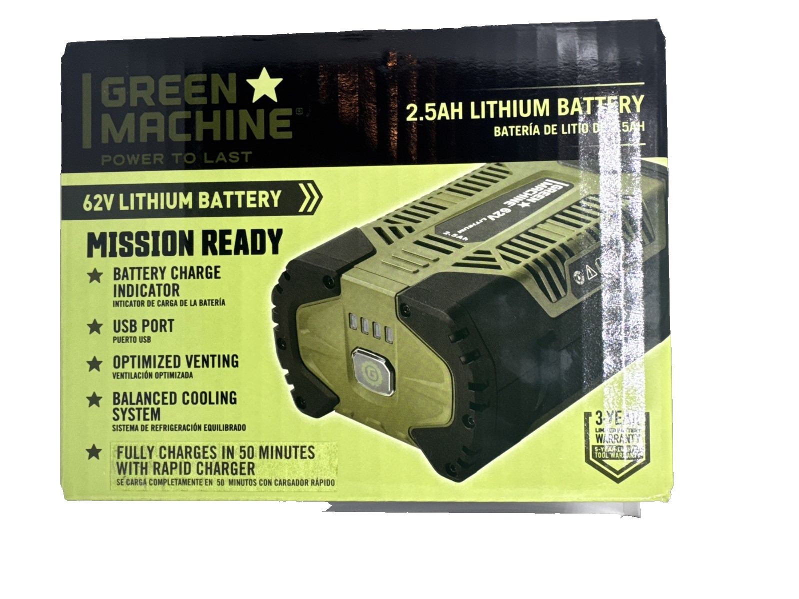 Green Machine GMBA6200-25 62V 2.5Ah High Capacity Battery Ground shipping only