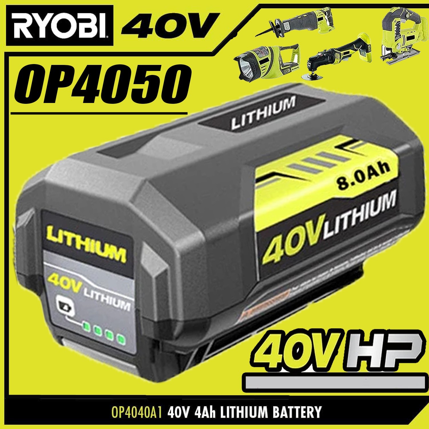 2PACK 8PACK 8.0Ah Battery 40 Volt for Ryobi 40V Lithium OP40602 Battery with LED
